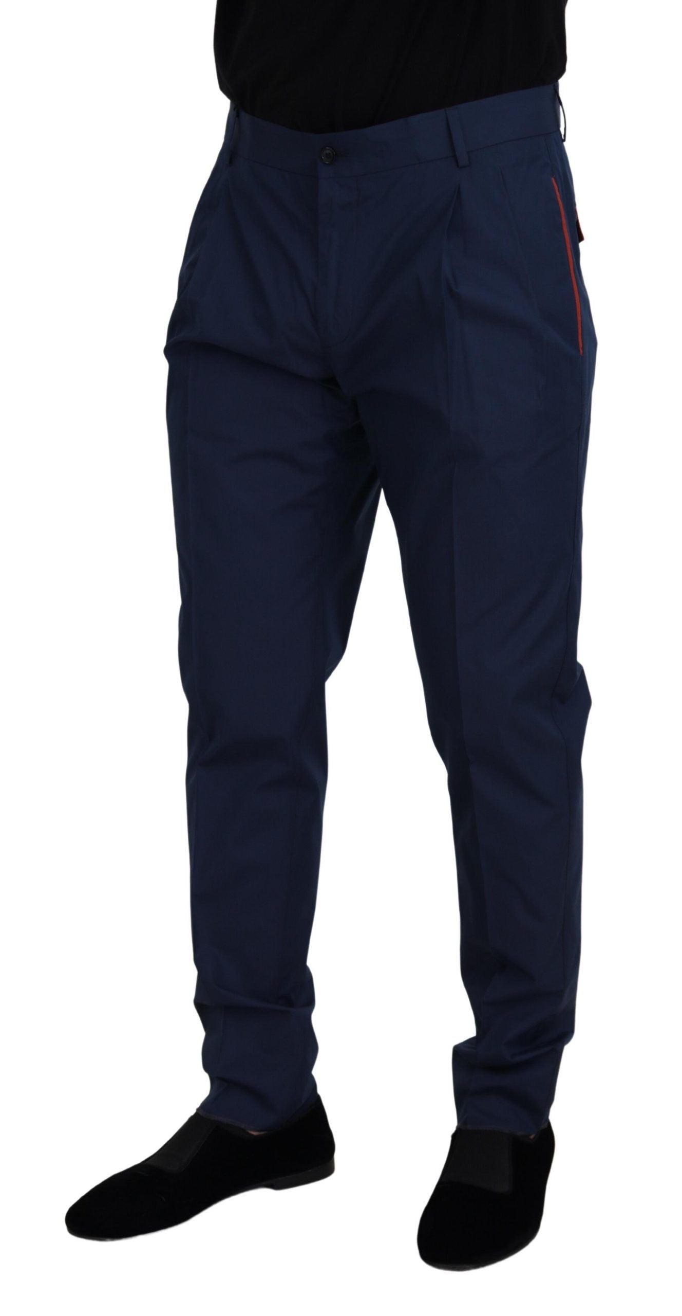 Dolce & Gabbana Blue Cotton Silk Trousers Chinos Men's Pants