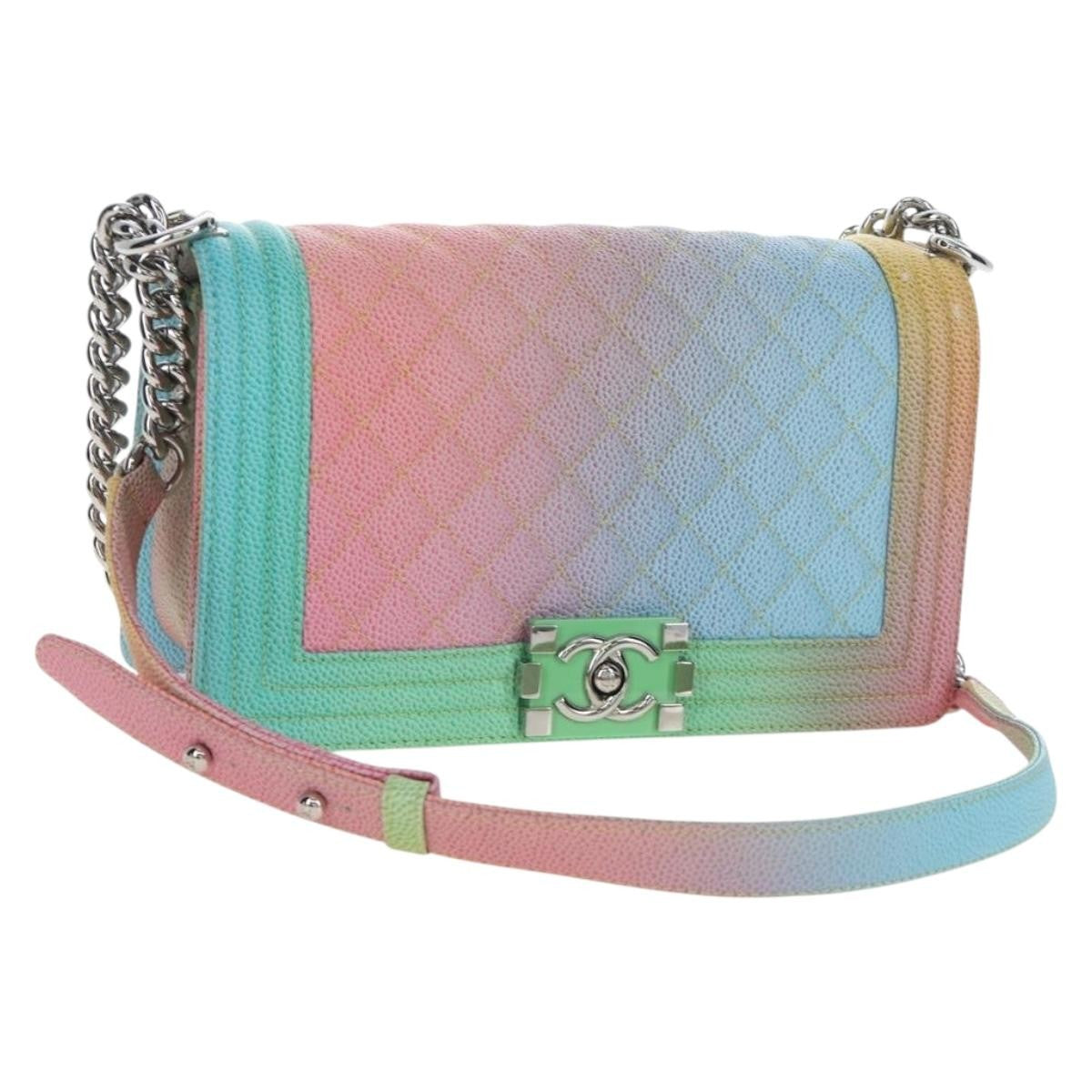 Chanel Rainbow Boy Flap Quilted Painted Caviar Multicolour Leather Shoulder Bag Bag (Pre-Owned)