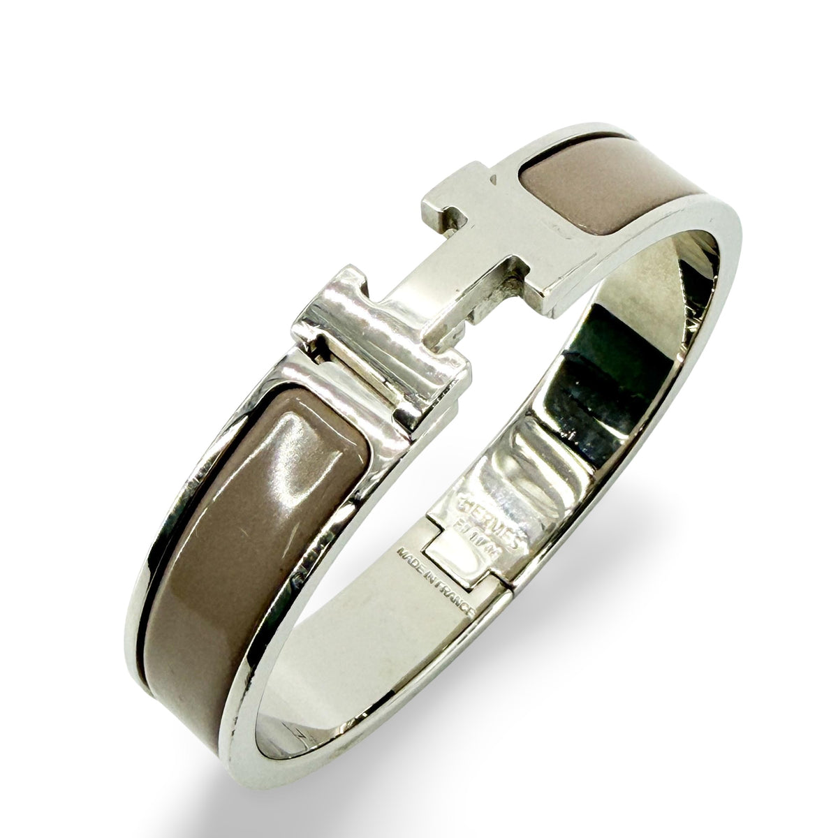 Hermes Clic H Enamel Brown Silver Bracelet Jewelry (Pre-Owned)