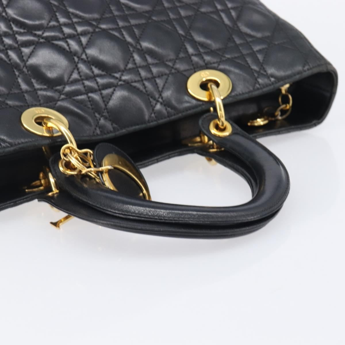 Christian Dior Vintage Lady Dior Cannage Quilt Lambskin Black Leather Handbag (Pre-Owned)