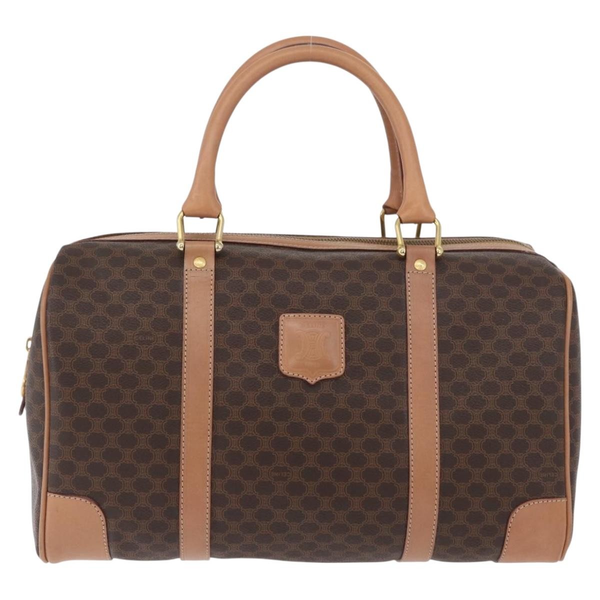 Celine Vintage Duffle Macadam Coated Canvas Brown Pvc Handbag (Pre-Owned)