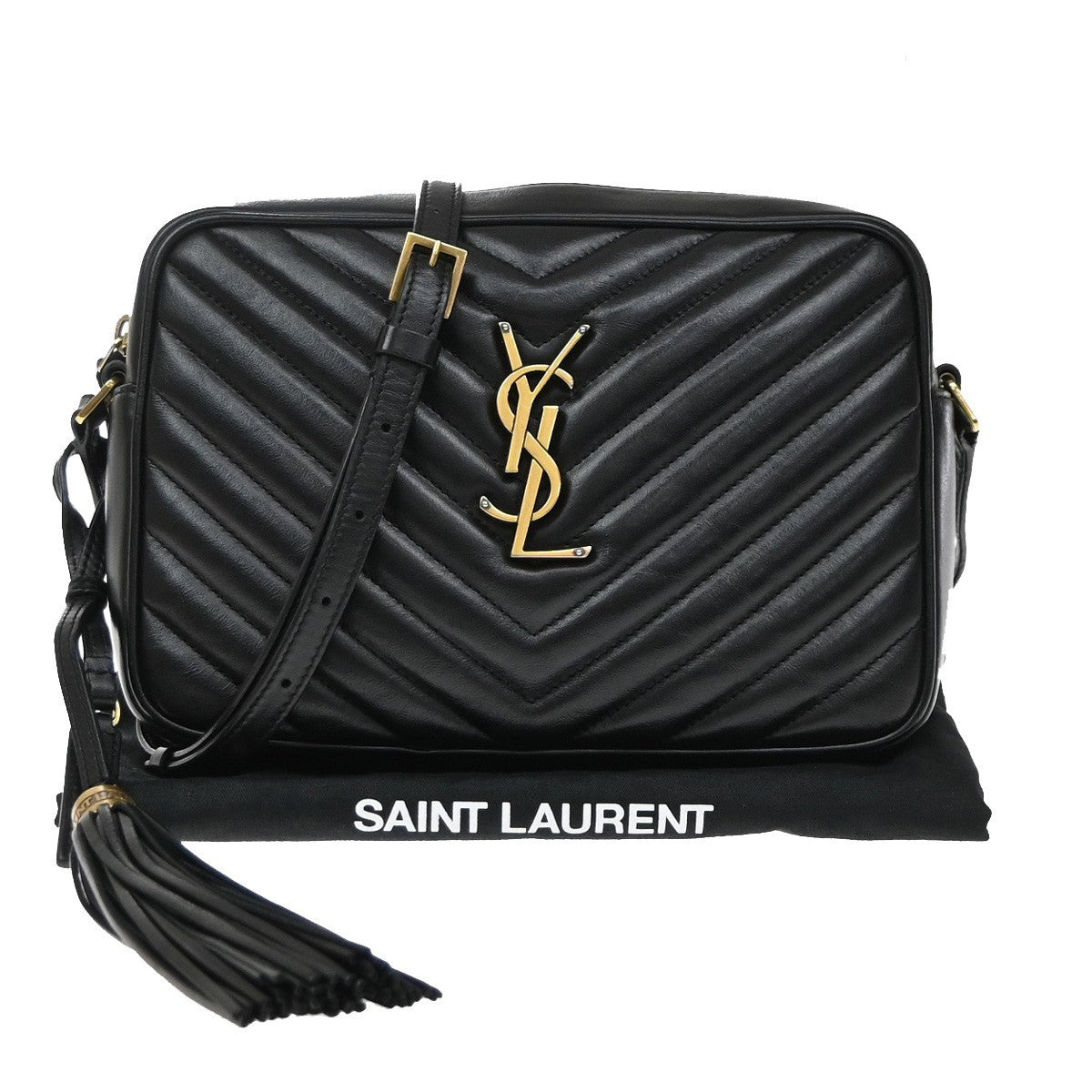 Saint Laurent Lou Camera Matelasse Chevron Leather Black Leather Handbag (Pre-Owned)