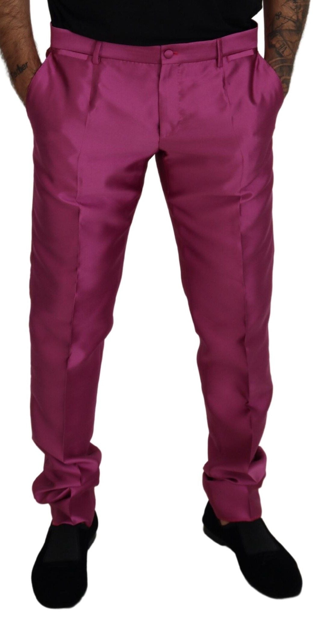 Dolce & Gabbana Pink Silk Slim Trousers Dress Formal Men's Pants