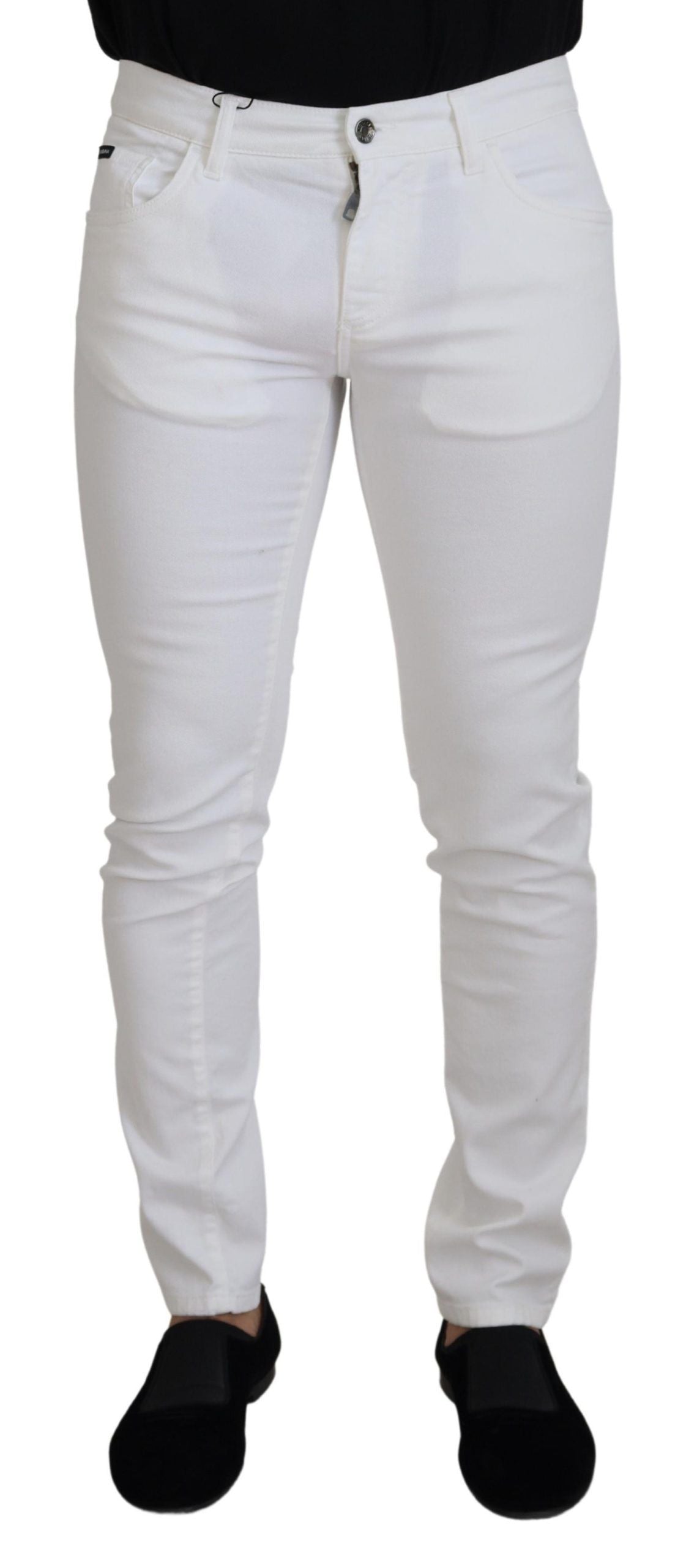 Dolce & Gabbana White Slim Skinny Stretch Cotton Denim Men's Jeans
