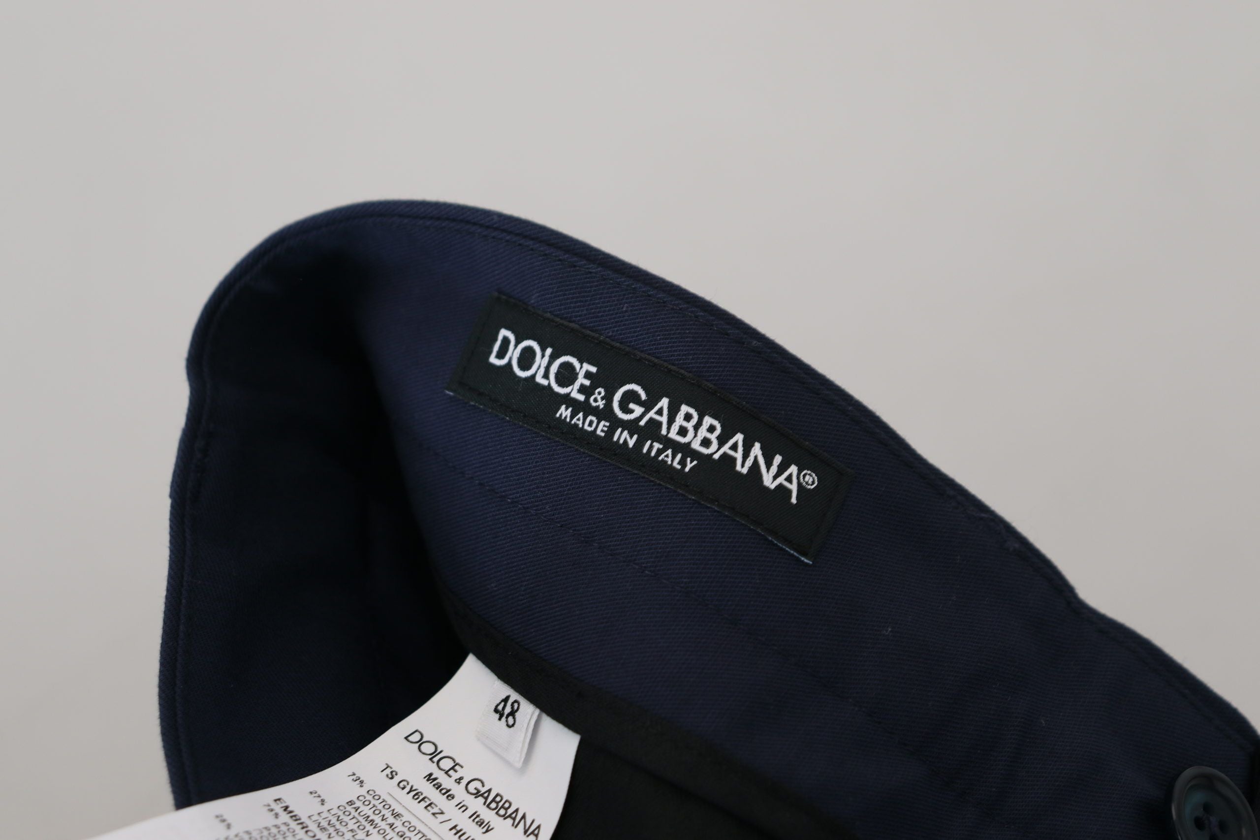 Dolce & Gabbana Blue Linen Cotton Slim Trousers Chinos Men's Pants