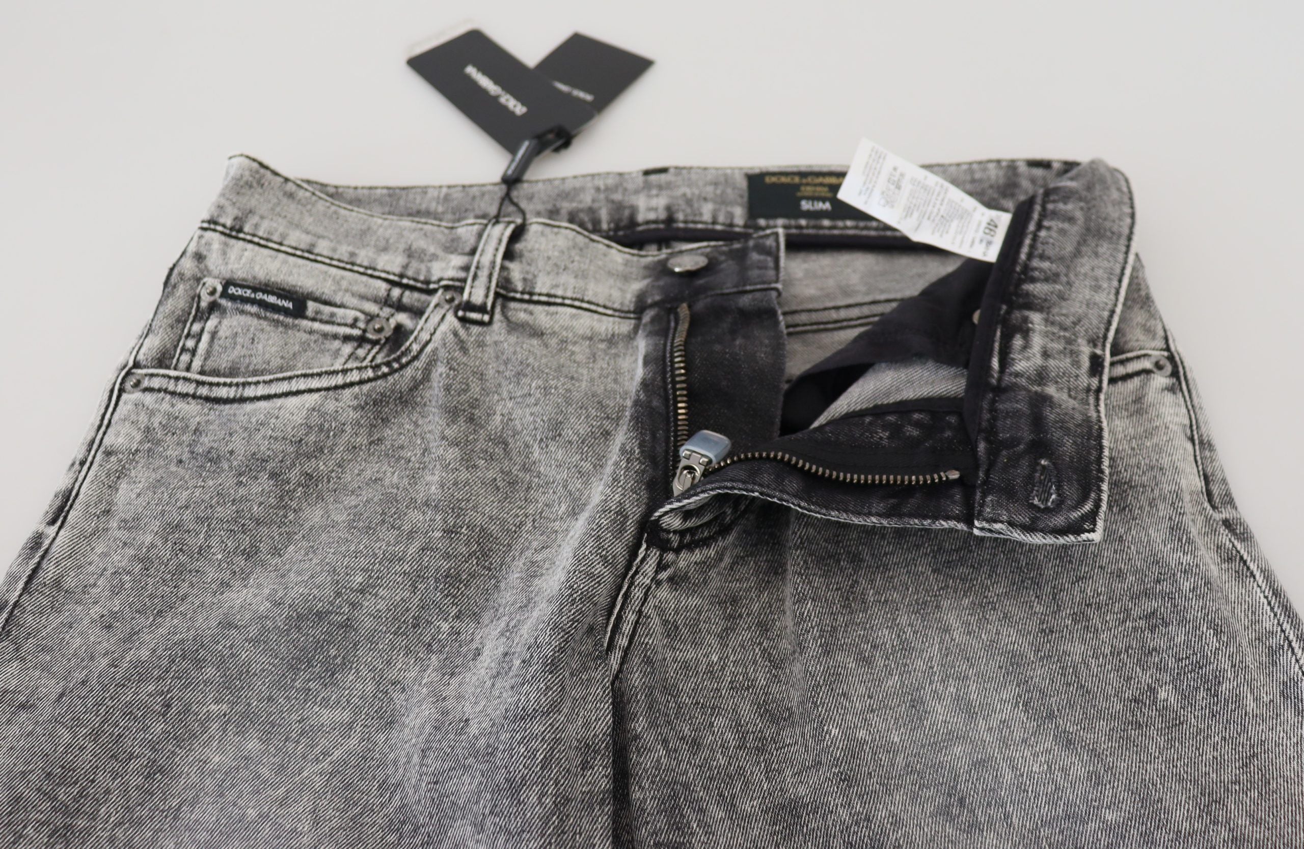Dolce & Gabbana Gray Slim Fit Wash Stretch Cotton Denim Men's Jeans