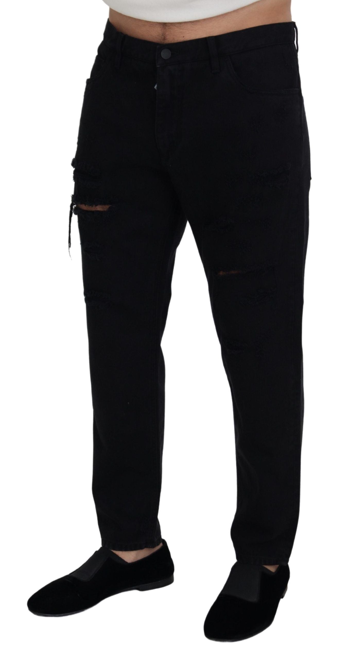 Dolce & Gabbana Black Loose Regular Torn Cotton Men's Jeans