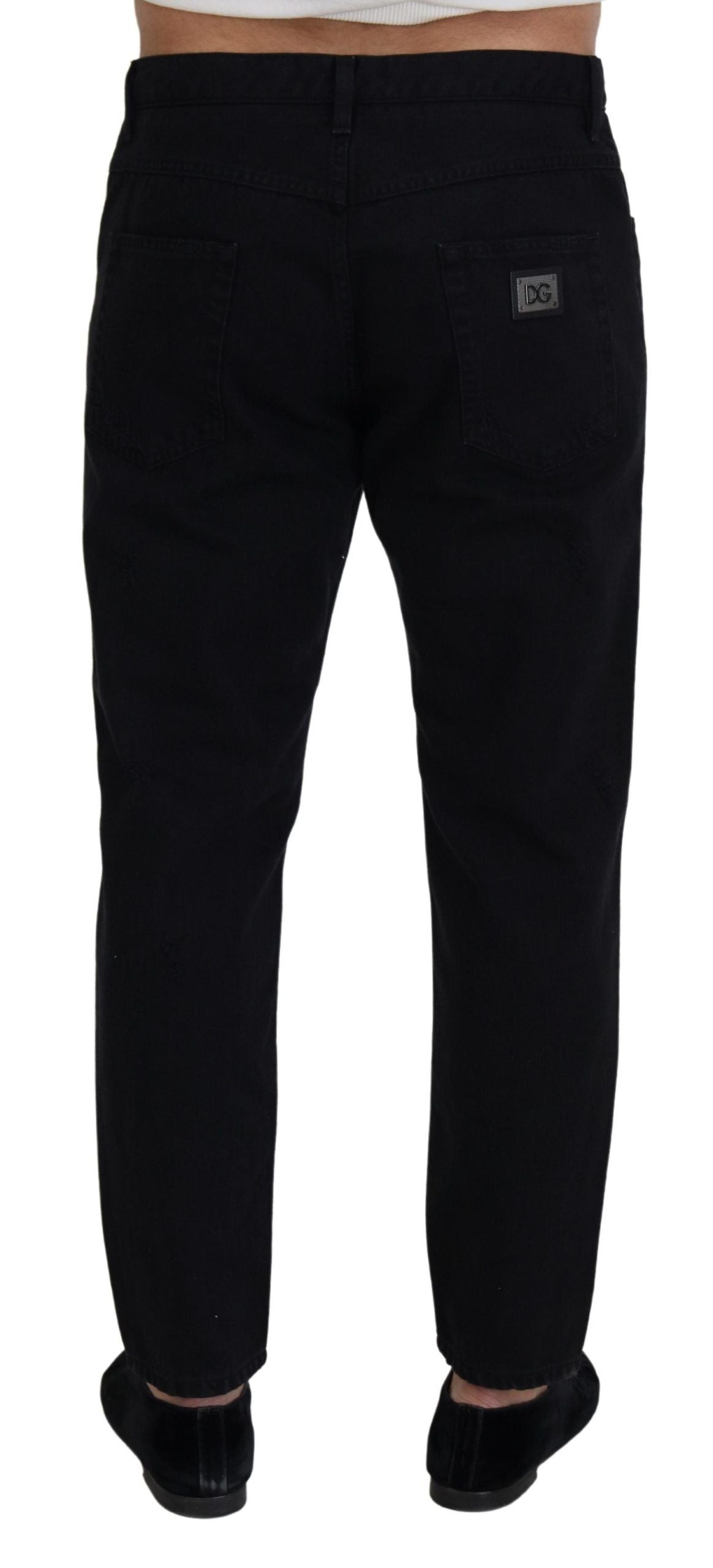Dolce & Gabbana Black Loose Regular Torn Cotton Men's Jeans