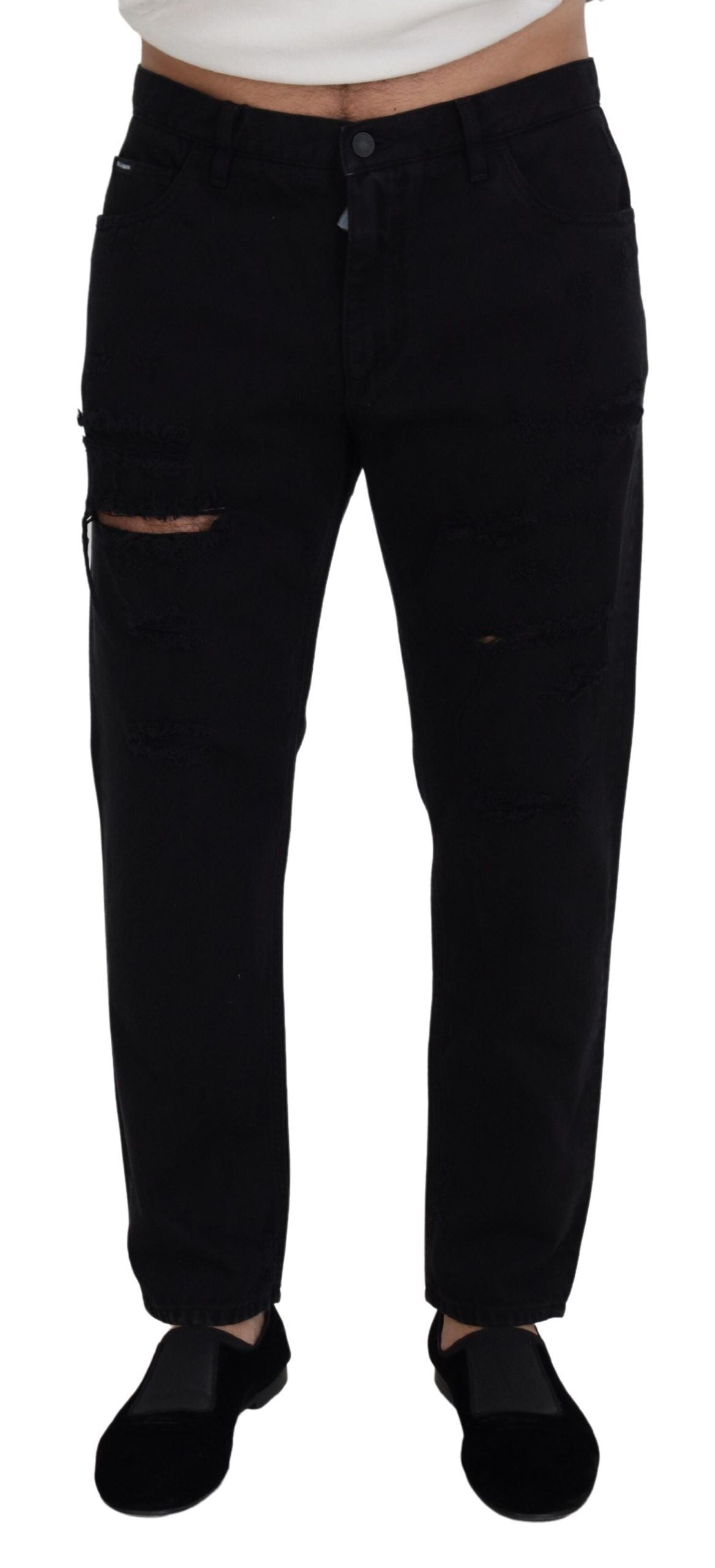 Dolce & Gabbana Black Loose Regular Torn Cotton Men's Jeans