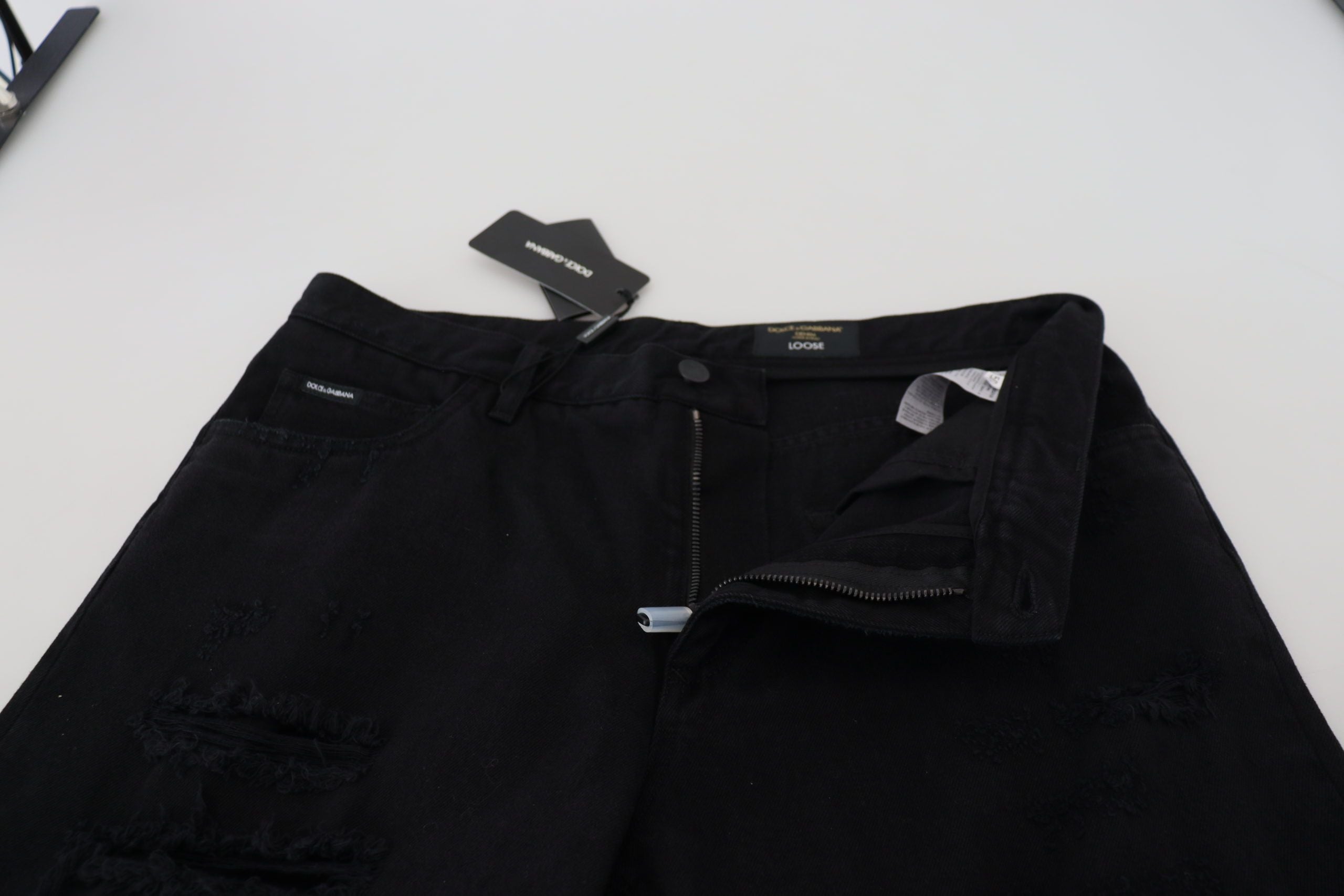 Dolce & Gabbana Black Loose Regular Torn Cotton Men's Jeans