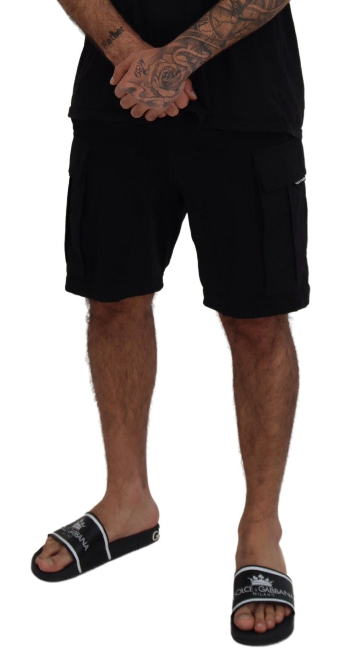 Dolce & Gabbana Black Cotton Bermuda Cargo Men's Shorts