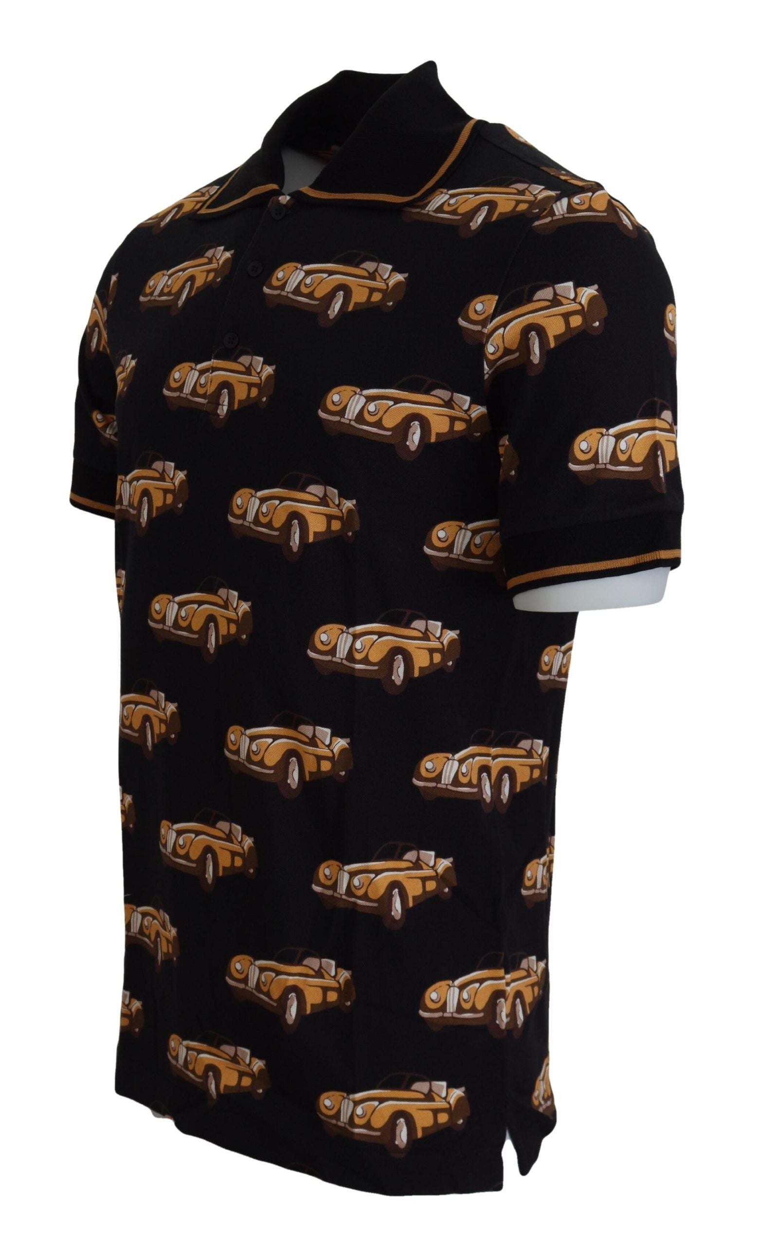 Dolce & Gabbana Black Car Print Short Sleeve Polo Men's T-shirt