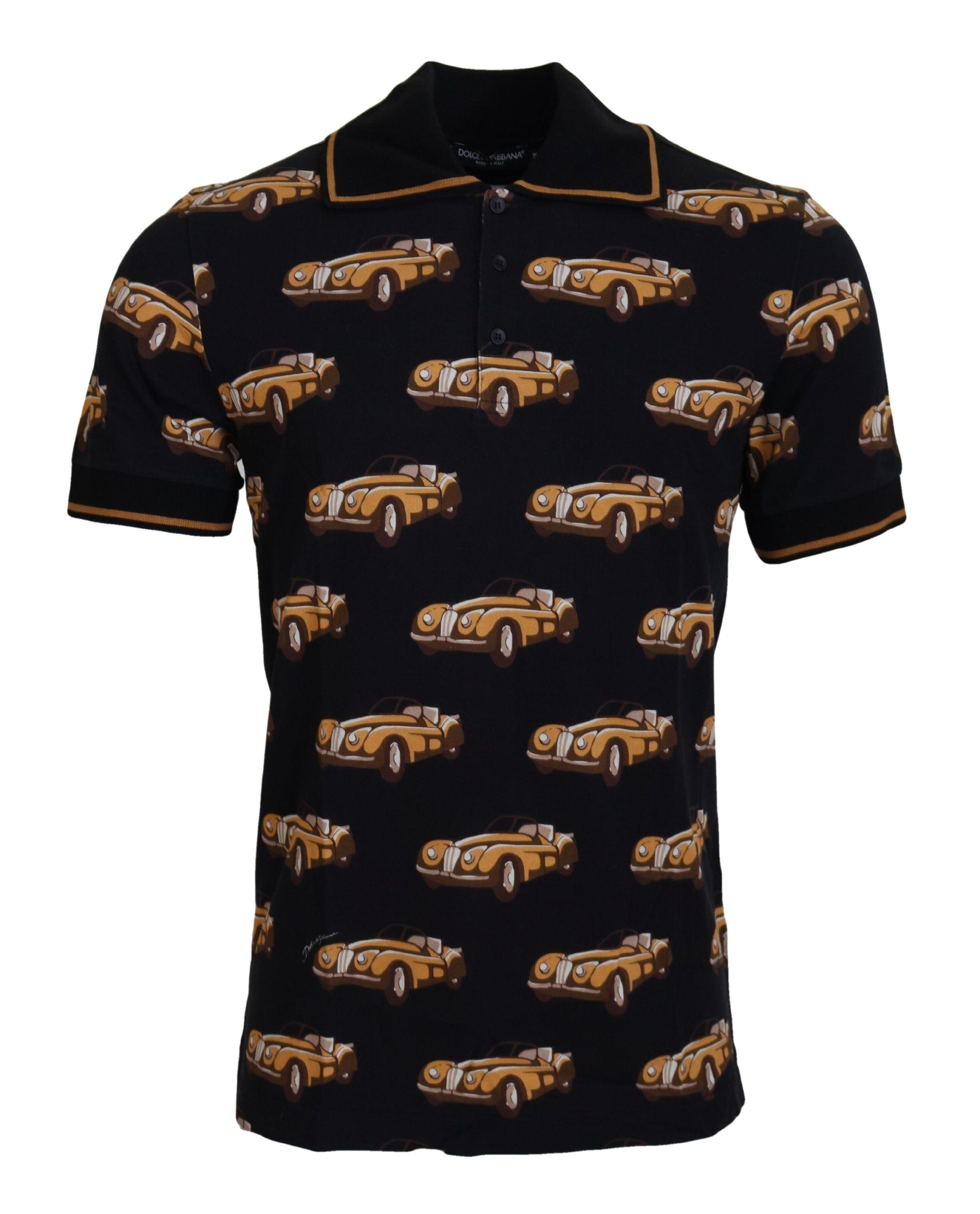Dolce & Gabbana Black Car Print Short Sleeve Polo Men's T-shirt