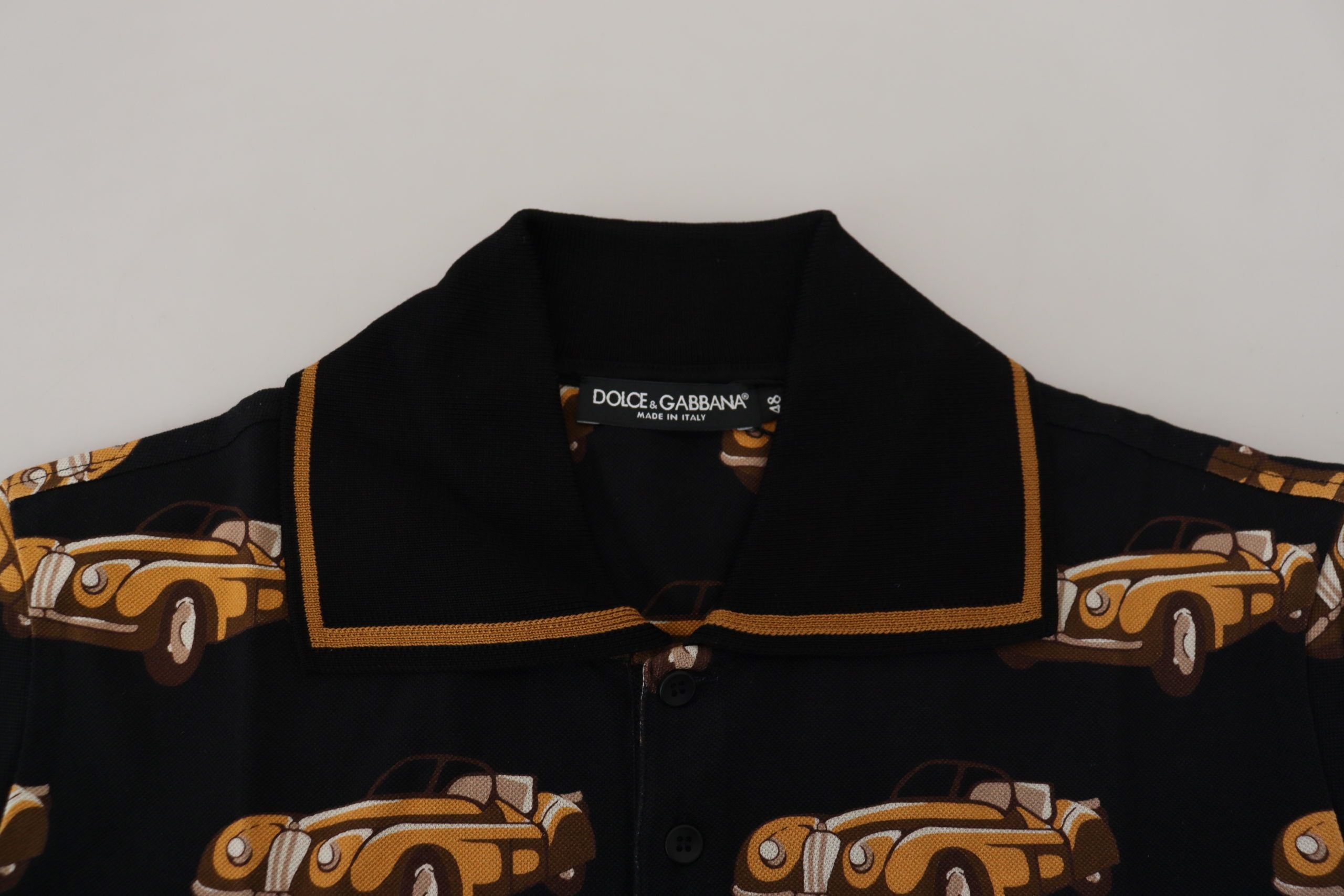 Dolce & Gabbana Black Car Print Short Sleeve Polo Men's T-shirt