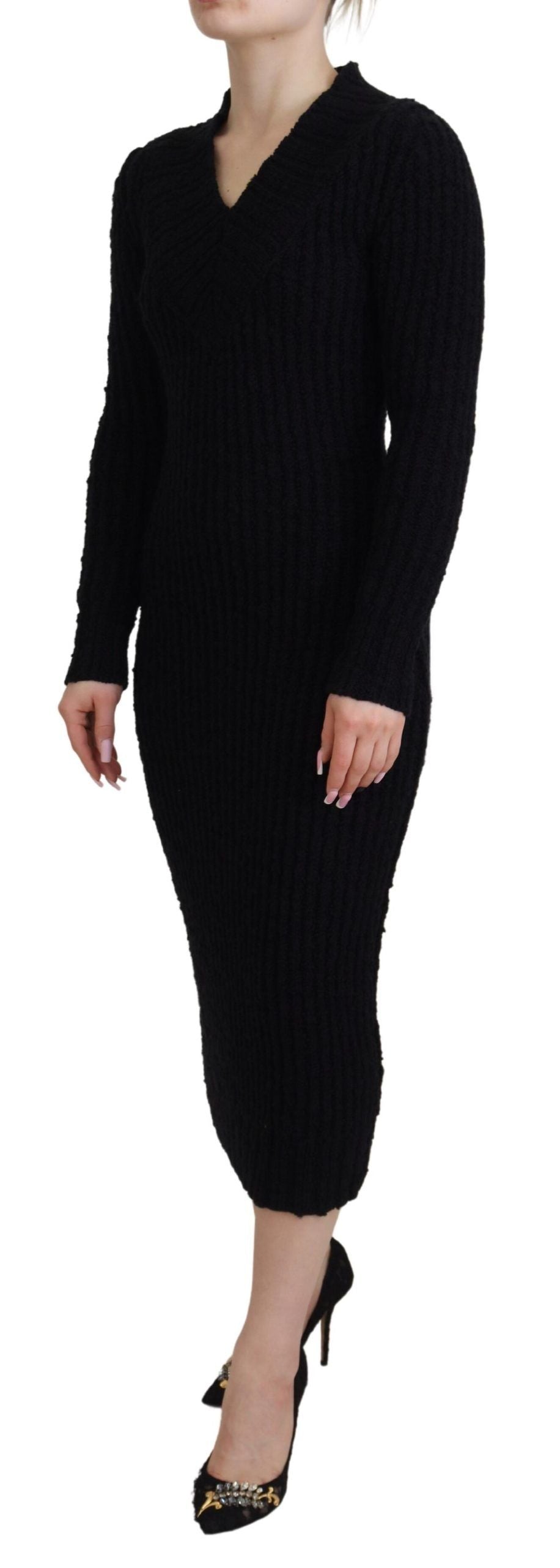 Dolce & Gabbana Black Wool Knitted Sheath Sweater Women's Dress