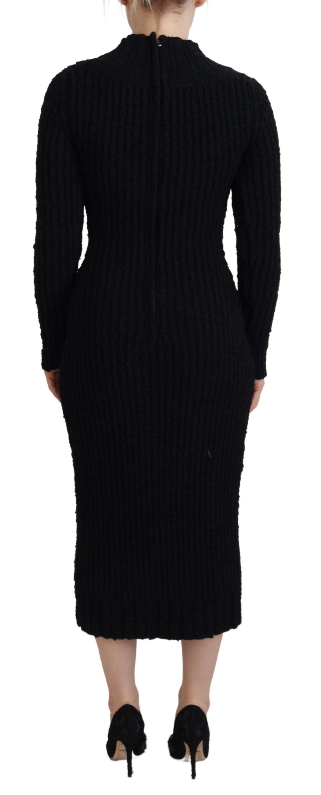 Dolce & Gabbana Black Wool Knitted Sheath Sweater Women's Dress