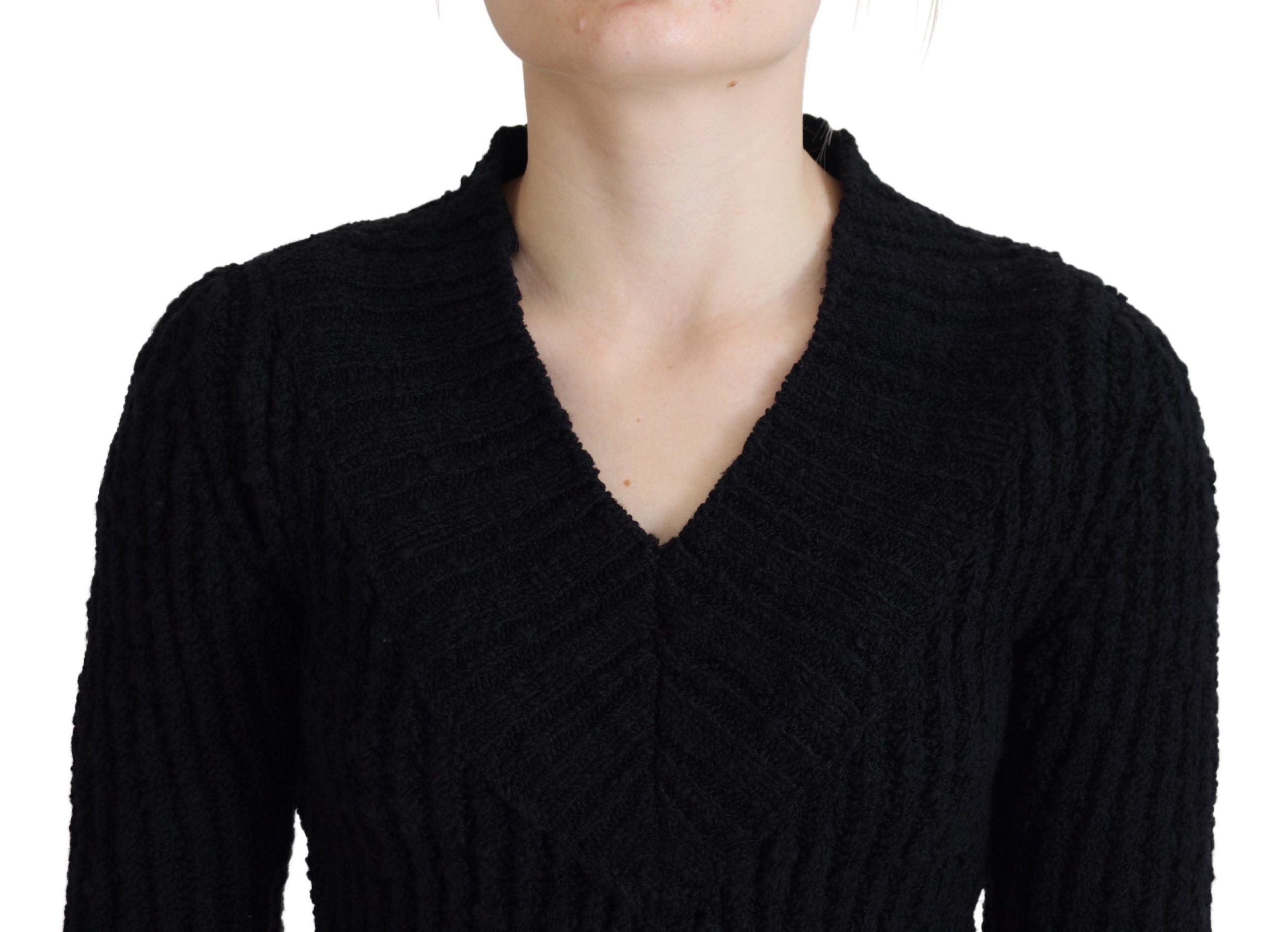 Dolce & Gabbana Black Wool Knitted Sheath Sweater Women's Dress