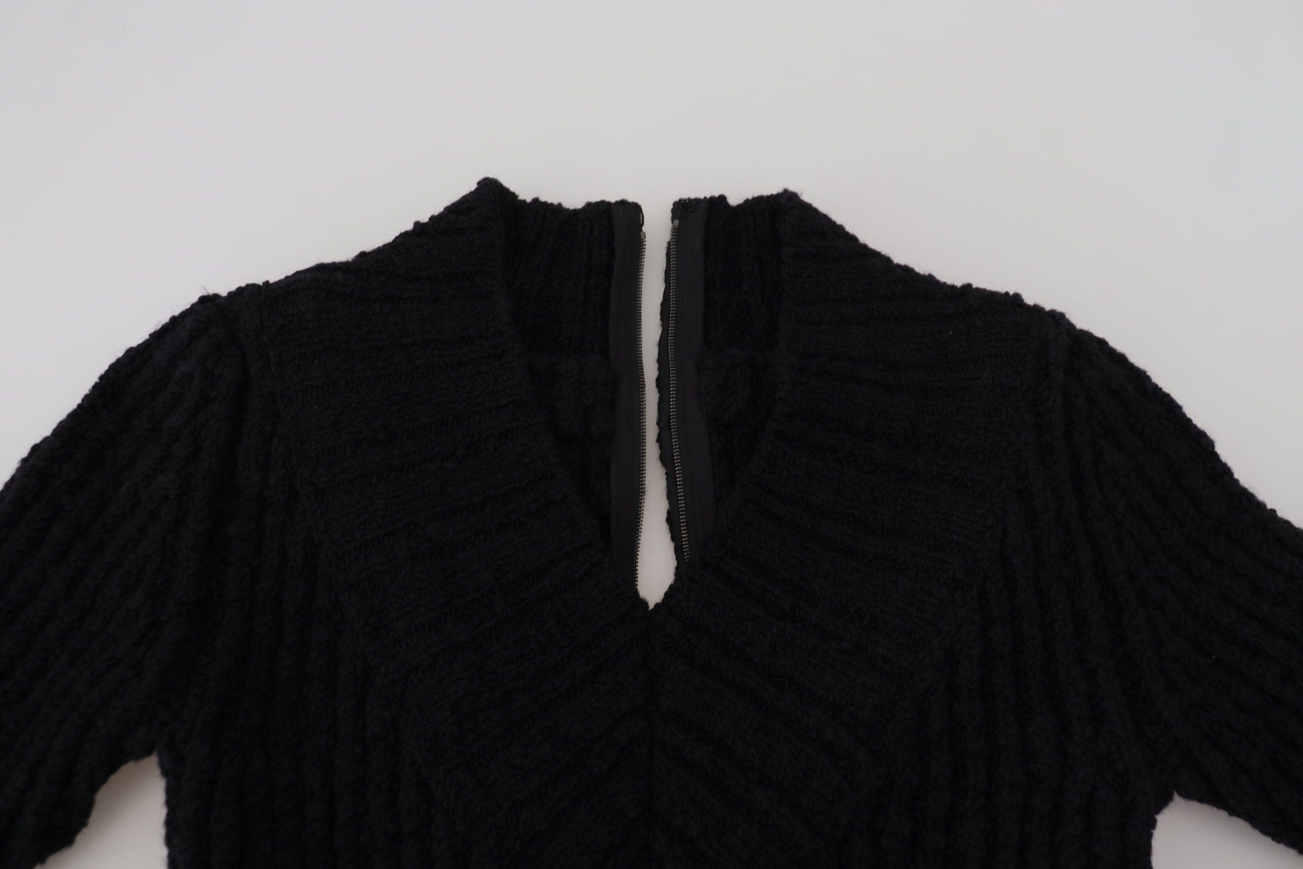 Dolce & Gabbana Black Wool Knitted Sheath Sweater Women's Dress