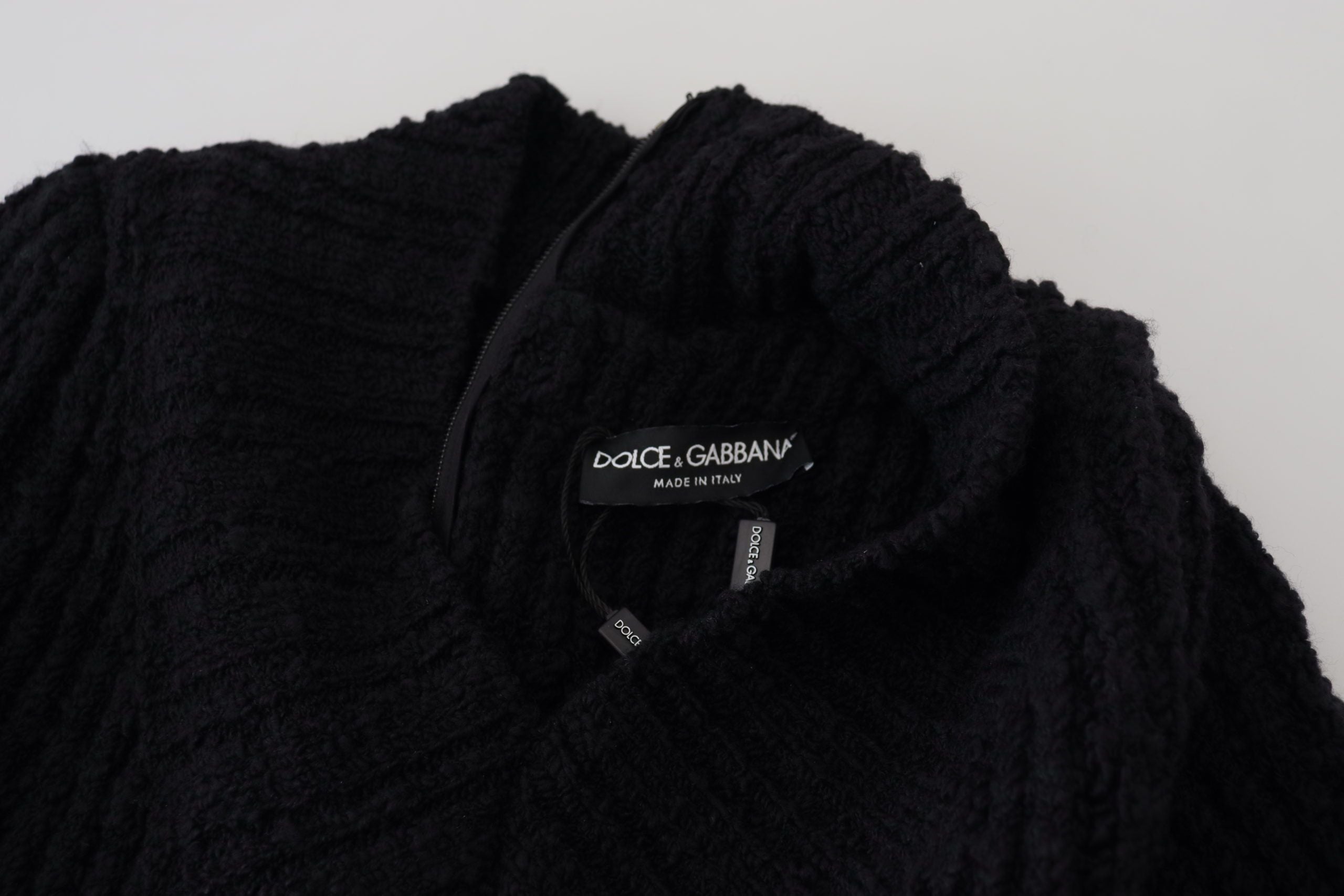 Dolce & Gabbana Black Wool Knitted Sheath Sweater Women's Dress