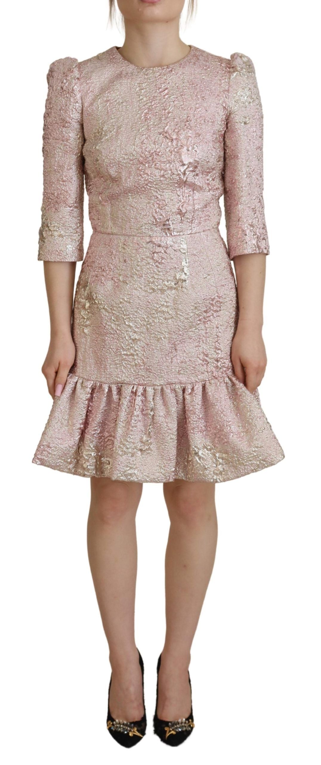Dolce & Gabbana Pink Jaquard 3/4 Sleeve Sheath Midi Women's Dress
