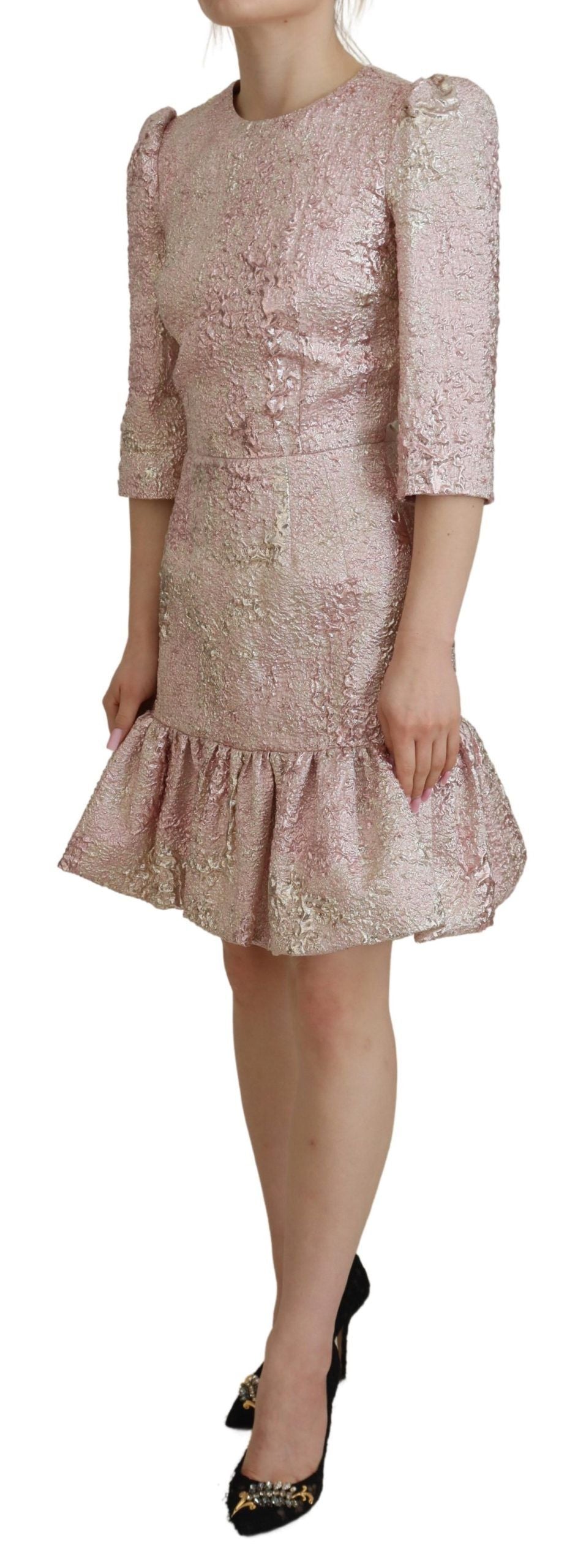 Dolce & Gabbana Pink Jaquard 3/4 Sleeve Sheath Midi Women's Dress