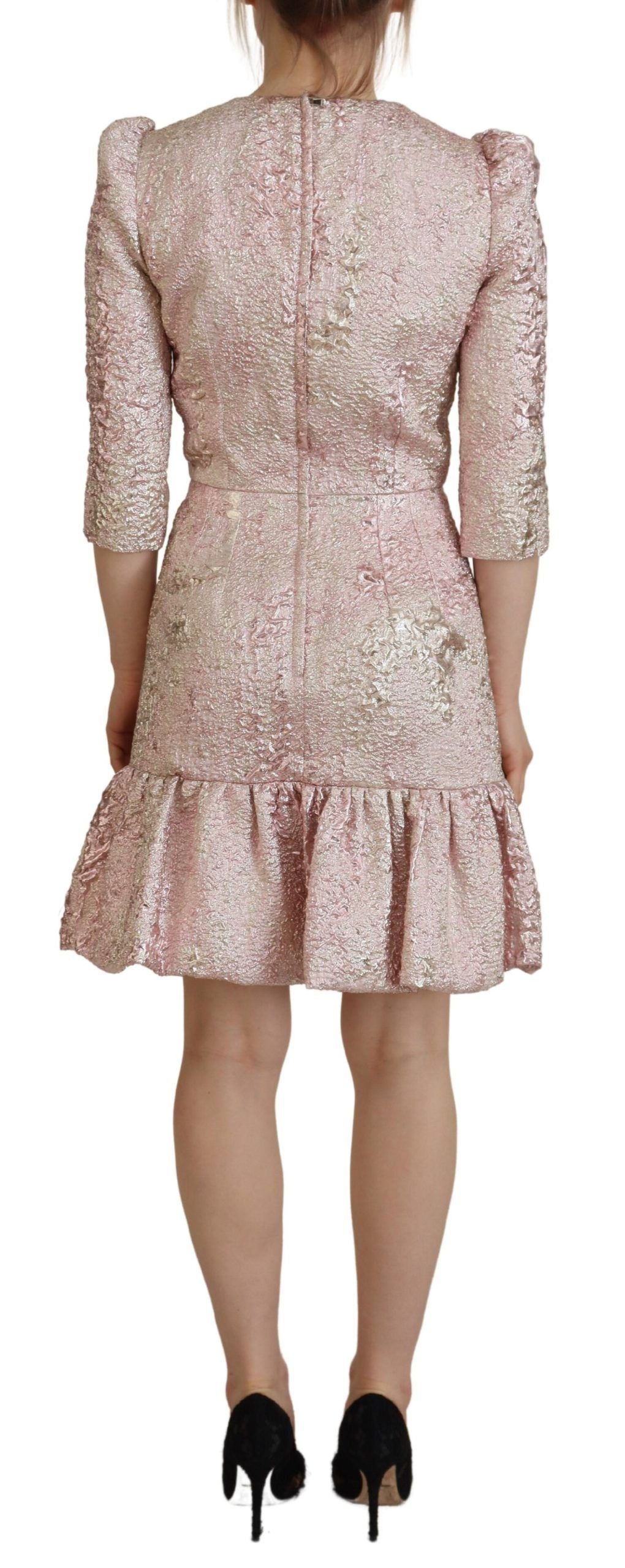 Dolce & Gabbana Pink Jaquard 3/4 Sleeve Sheath Midi Women's Dress