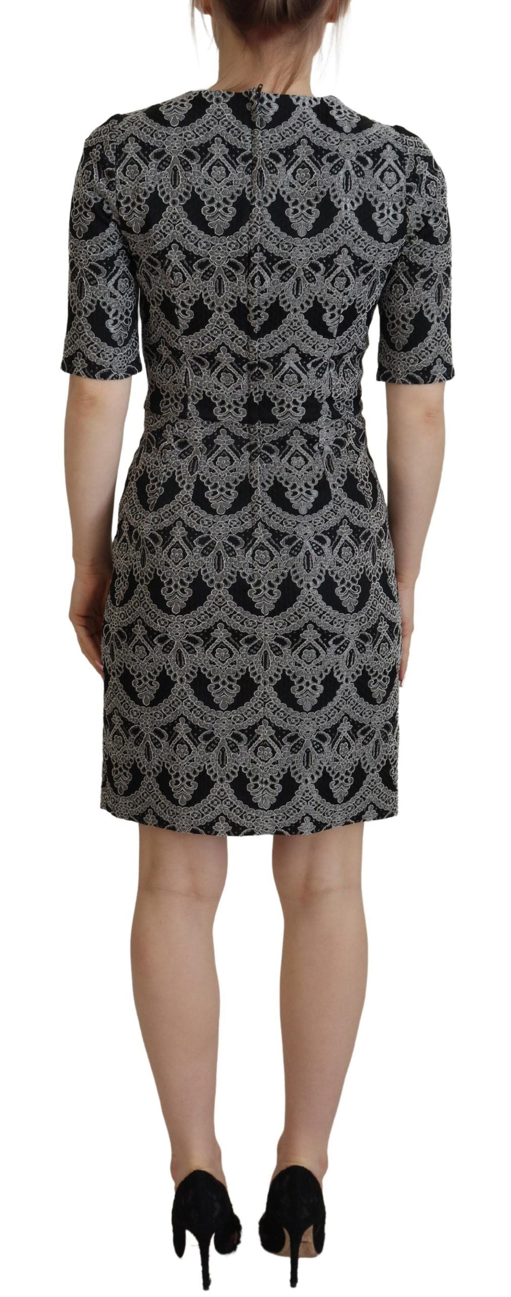 Dolce & Gabbana Black Gray Jacquard Sheath Bodycon Women's Dress