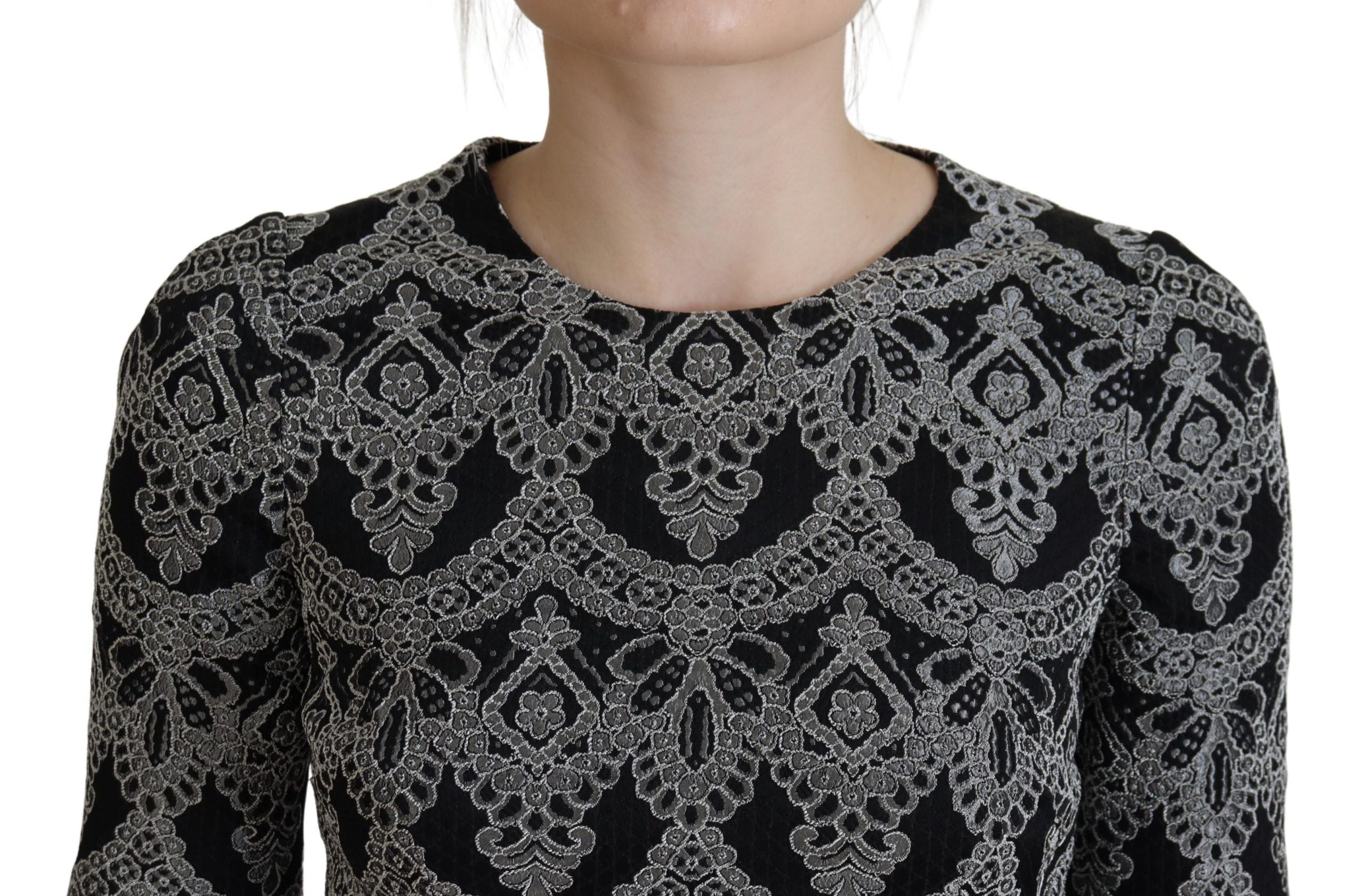 Dolce & Gabbana Black Gray Jacquard Sheath Bodycon Women's Dress