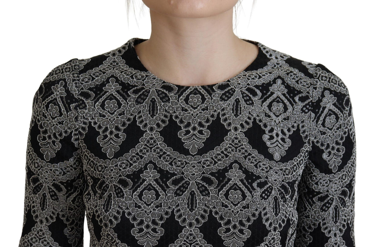 Dolce & Gabbana Black Gray Jacquard Sheath Bodycon Women's Dress