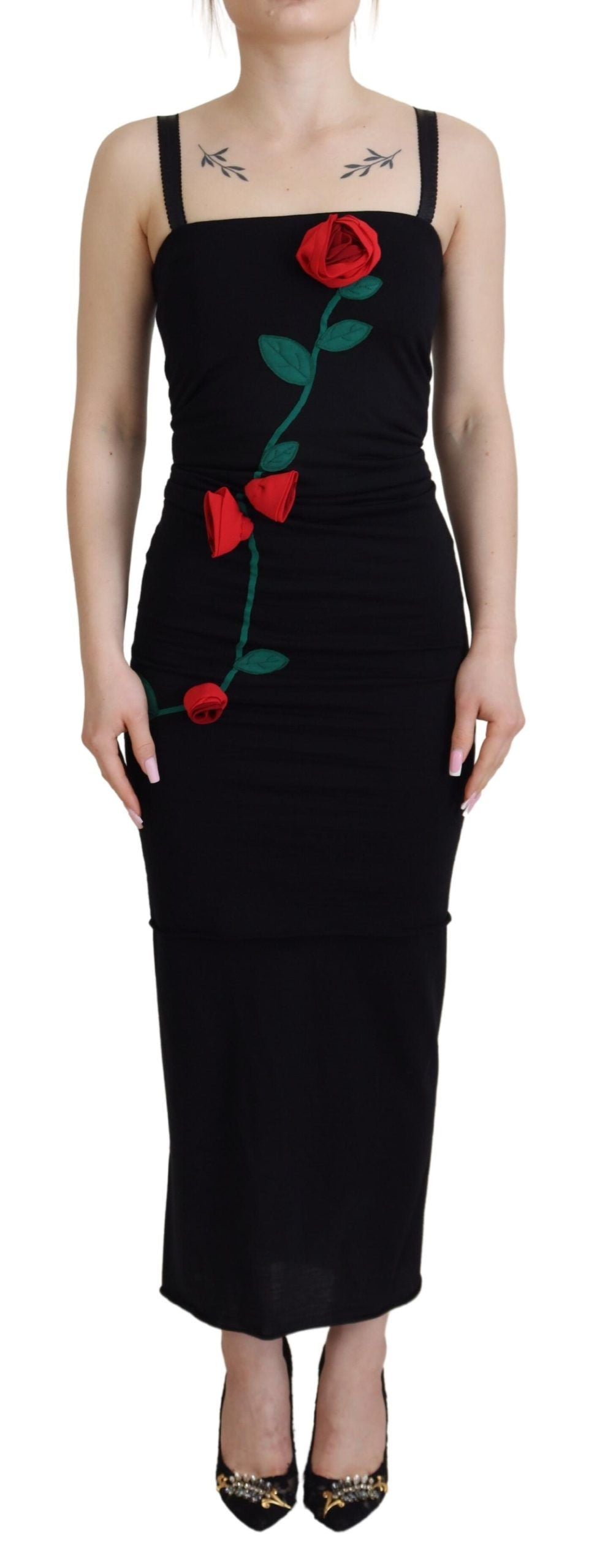 Dolce & Gabbana Elegant Embroidered Wool Bodycon Women's Dress