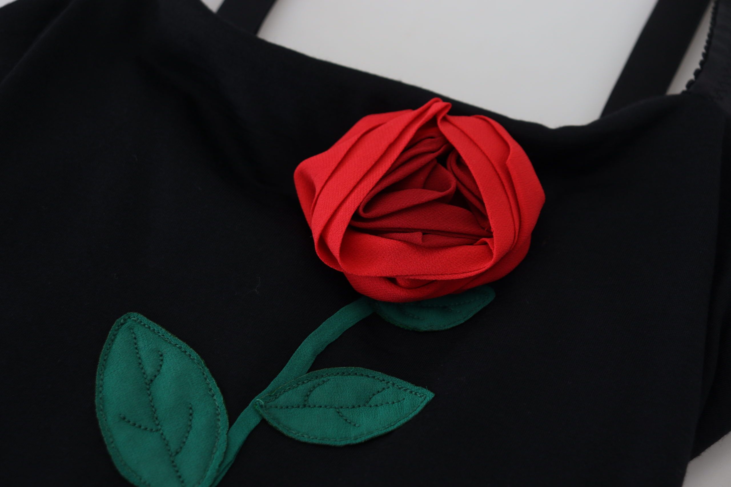 Dolce & Gabbana Black Wool Sleeveless Rose Applique Women's Dress