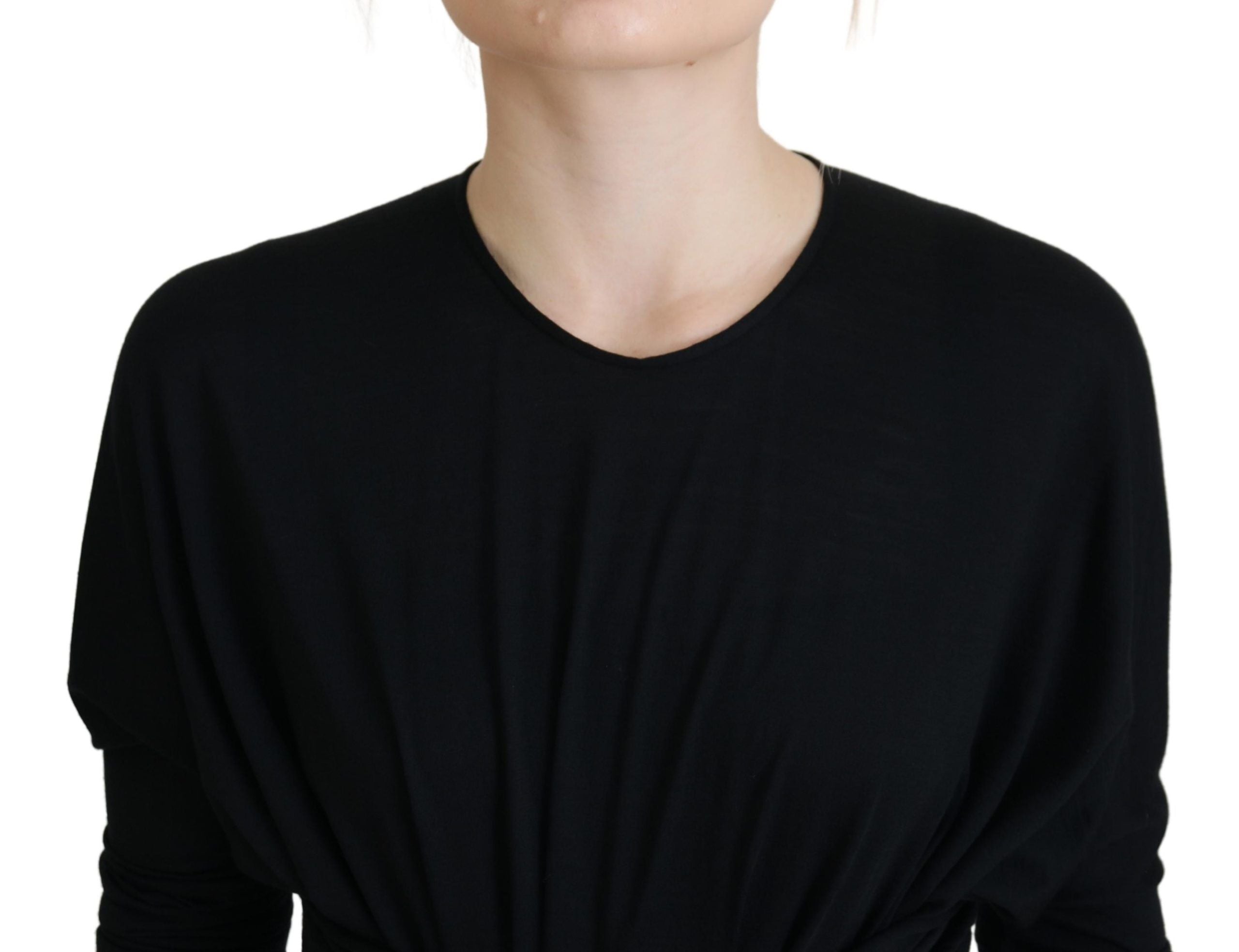 Dolce & Gabbana Black Sheath Midi Gown Wool Wrap Women's Dress