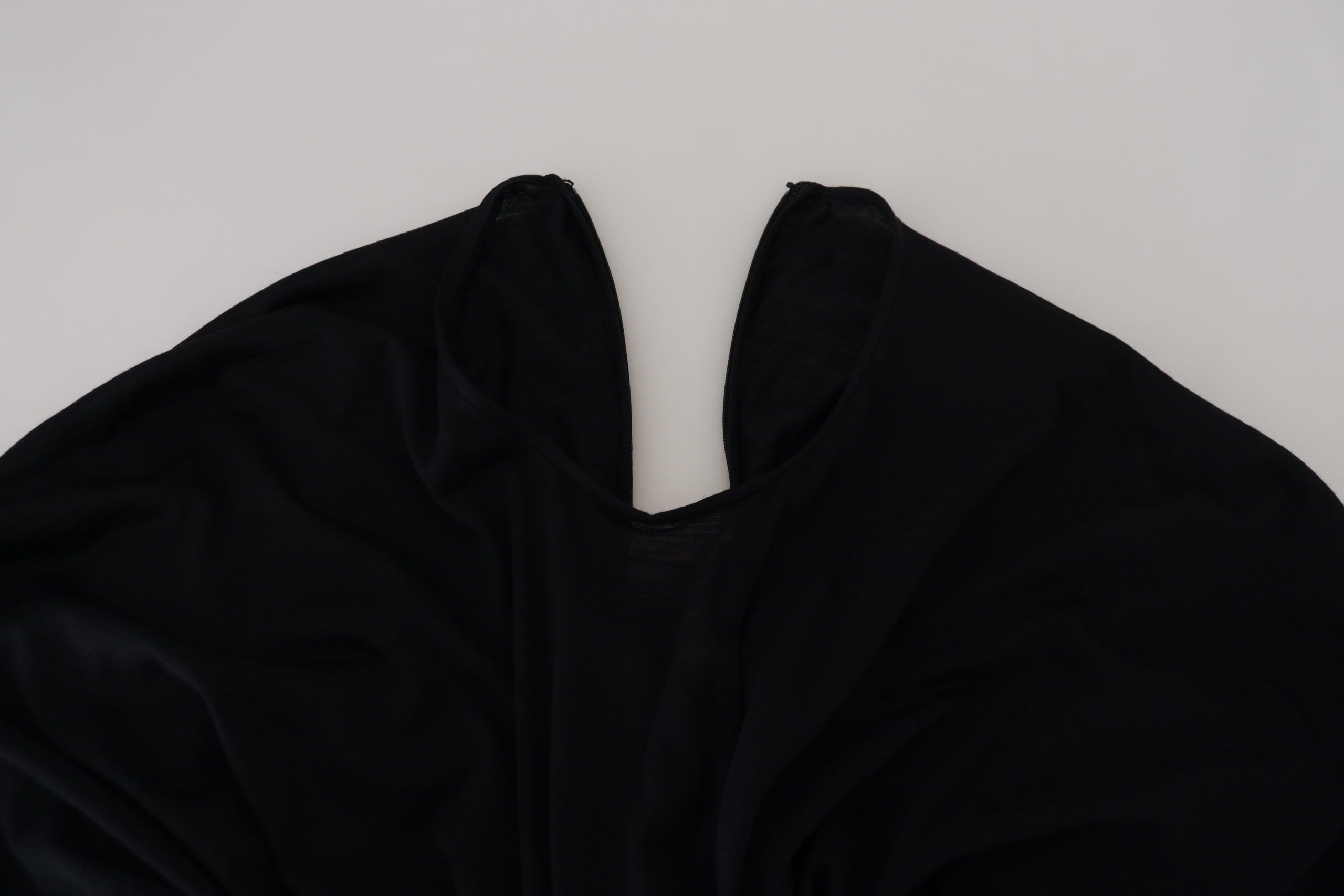 Dolce & Gabbana Black Sheath Midi Gown Wool Wrap Women's Dress