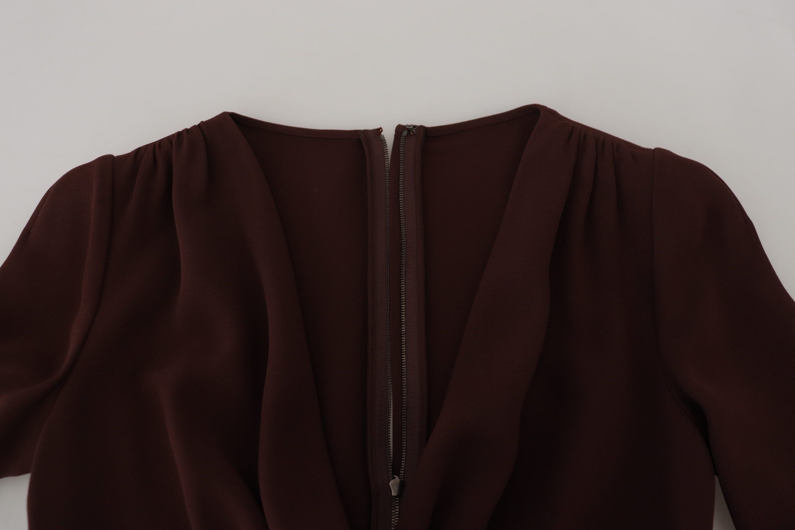 Dolce & Gabbana Brown Wrap Long Sleeve Midi Stretch Women's Dress