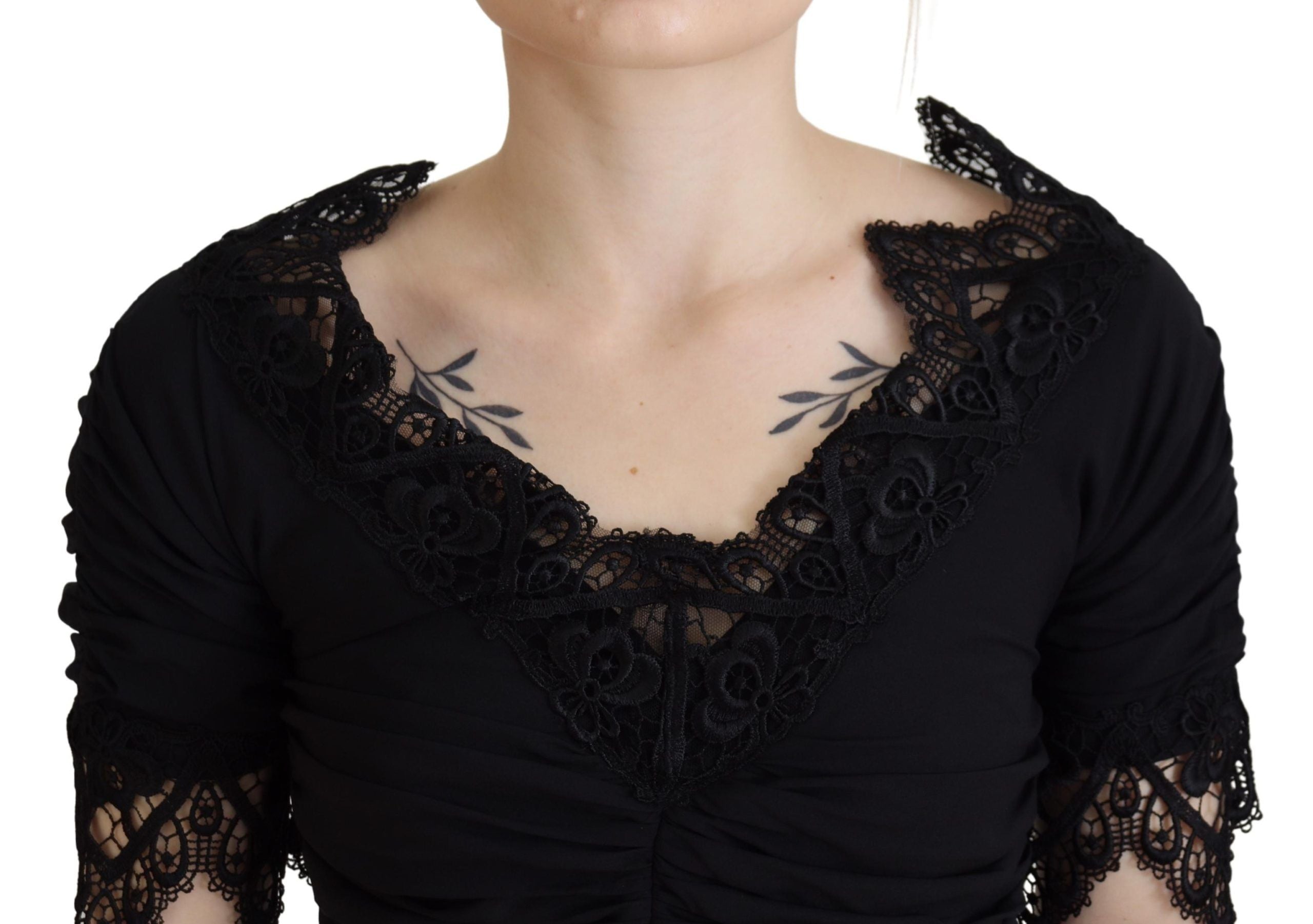 Dolce & Gabbana Black Sheath Midi Bodycon Lace Silk Women's Dress