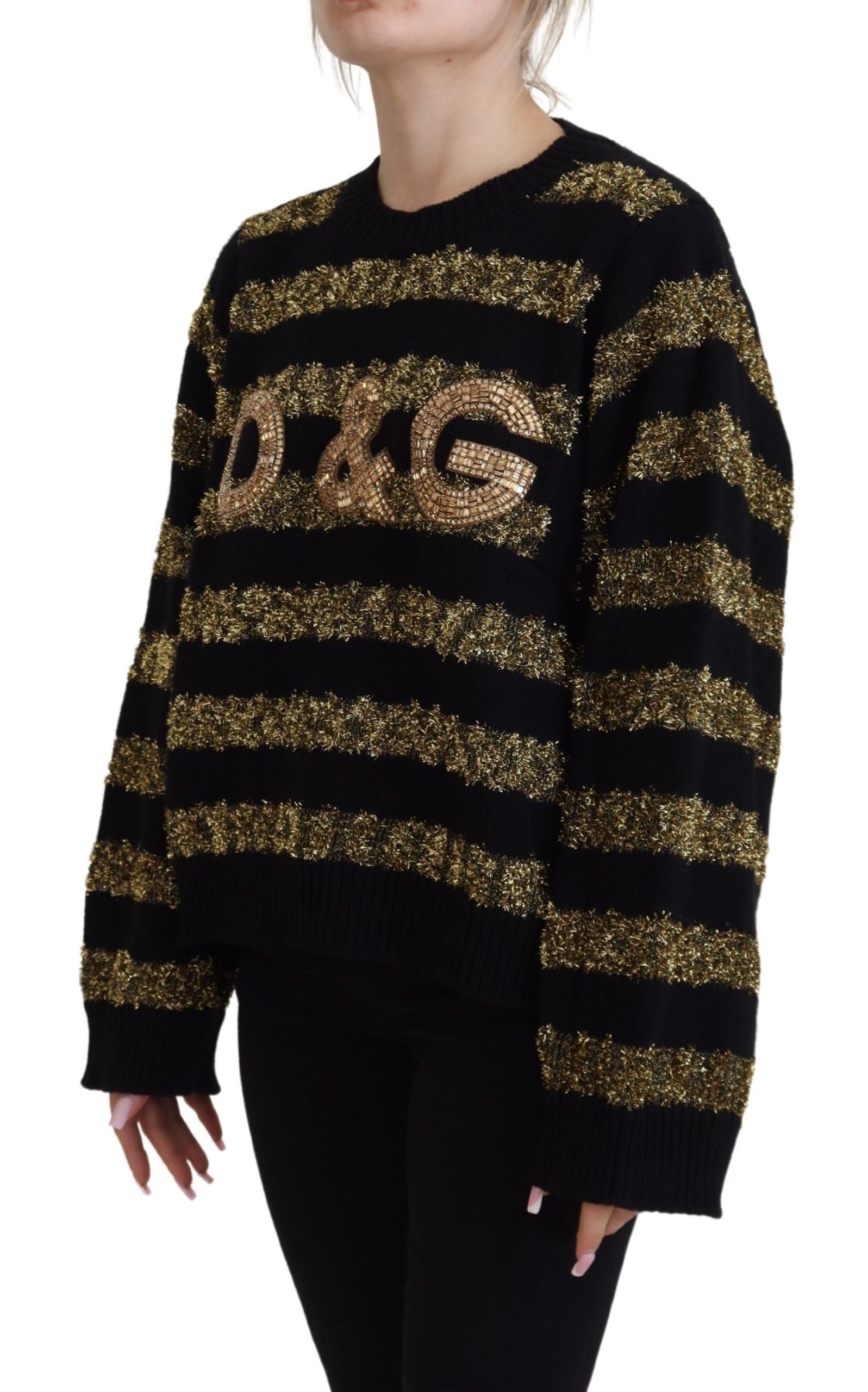 Dolce & Gabbana Black Gold D&G Crystal Cashmere Women's Sweater