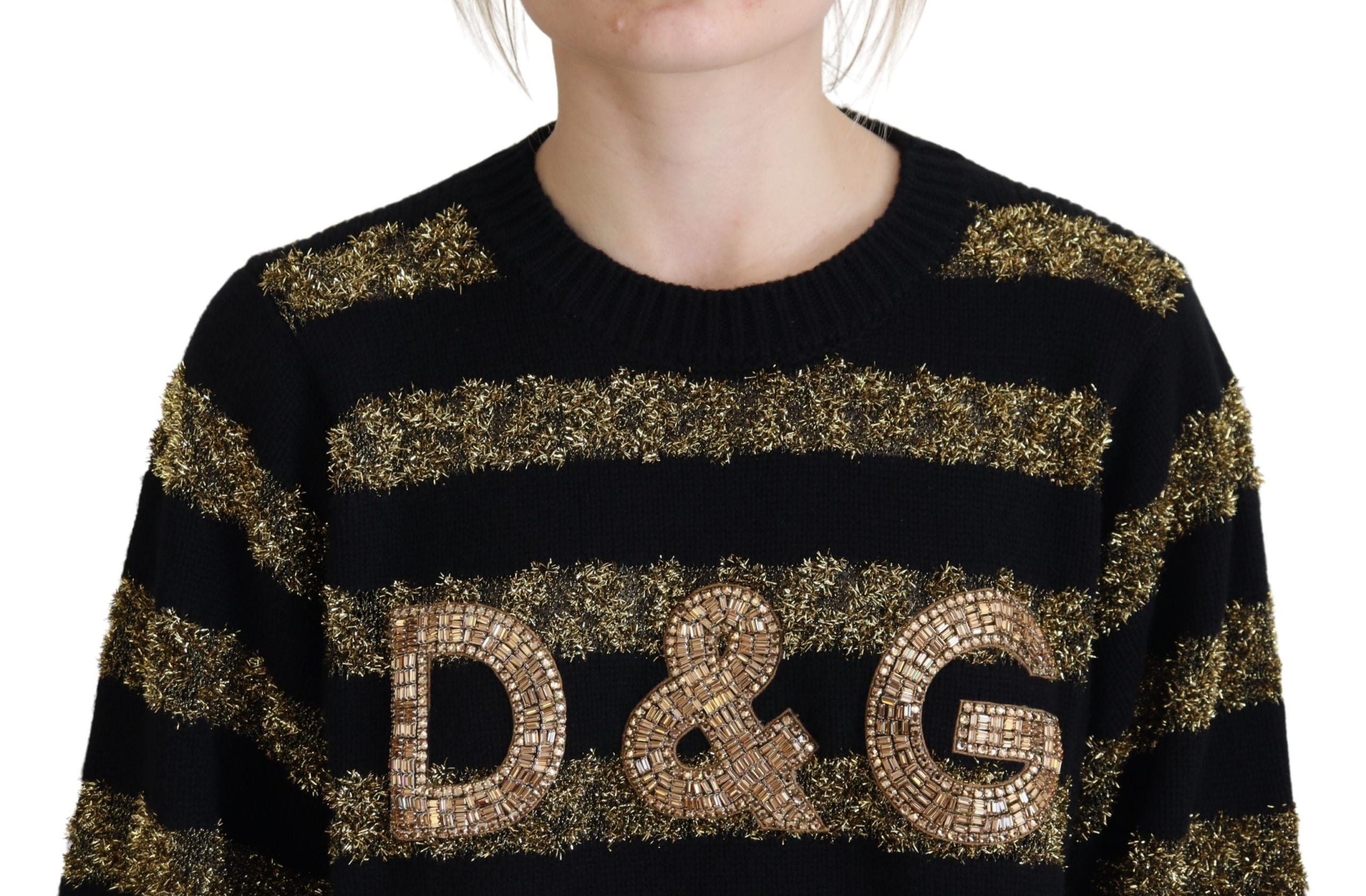 Dolce & Gabbana Black Gold D&G Crystal Cashmere Women's Sweater