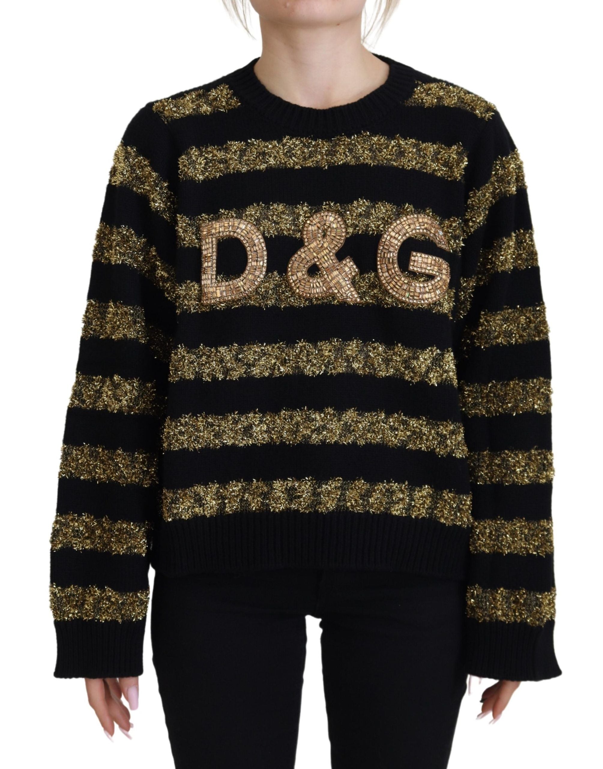 Dolce & Gabbana Black Gold D&G Crystal Cashmere Women's Sweater