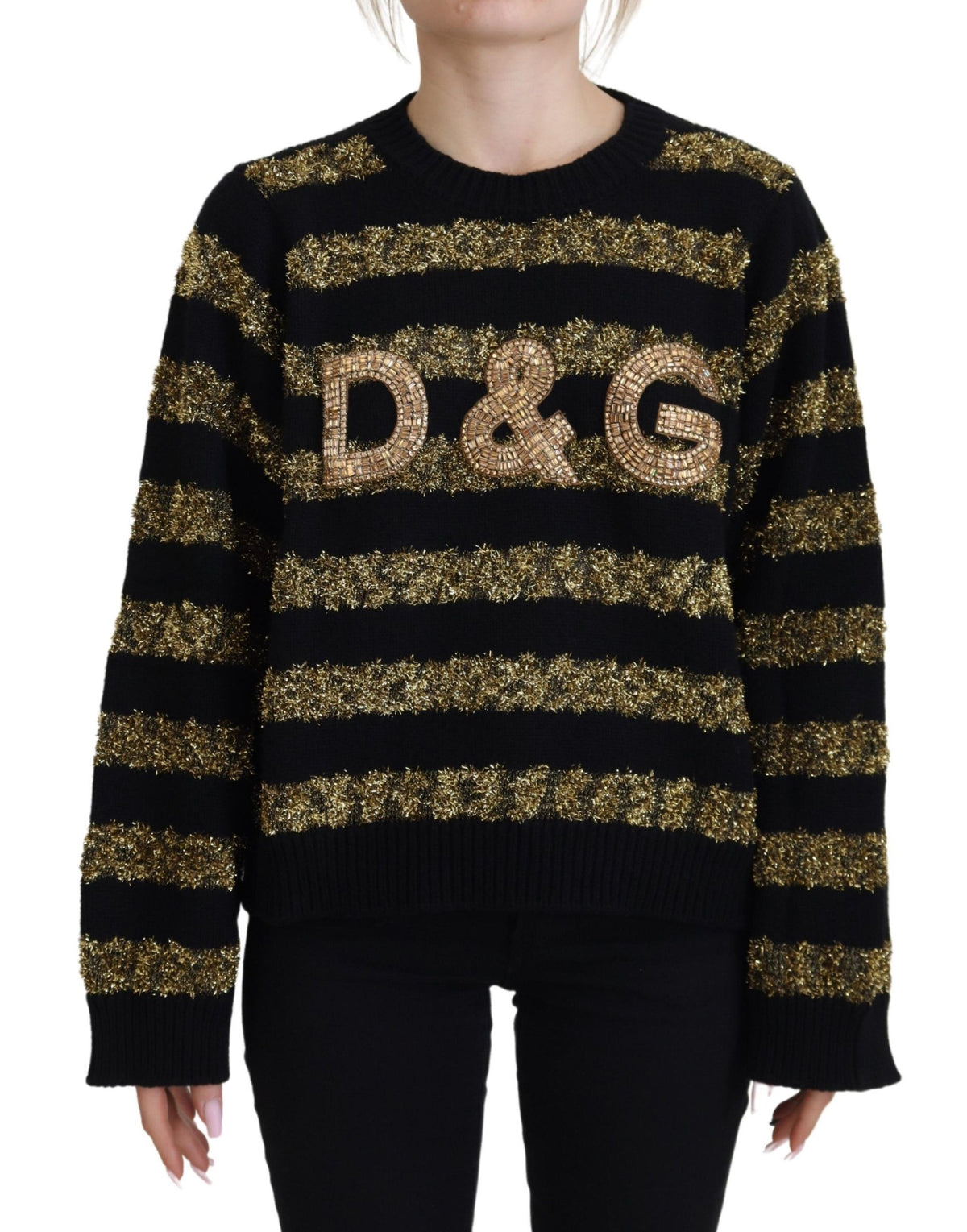 Dolce & Gabbana Black Gold D&G Crystal Cashmere Women's Sweater