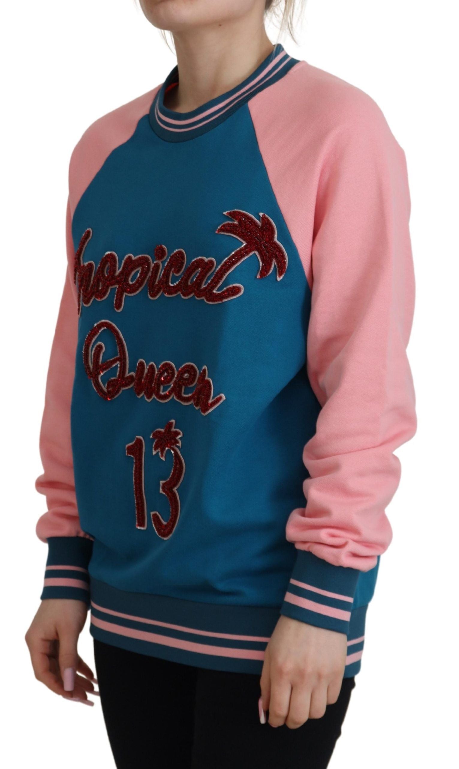 Dolce & Gabbana Blue Pink Queen Sequin Crystal Women's Sweater
