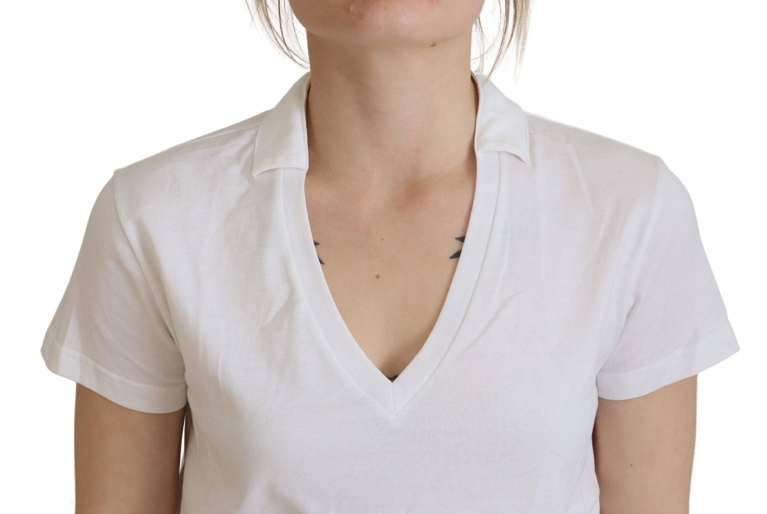 Dolce & Gabbana White Short Sleeve V-neck Cotton Top Blouse Women's T-shirt