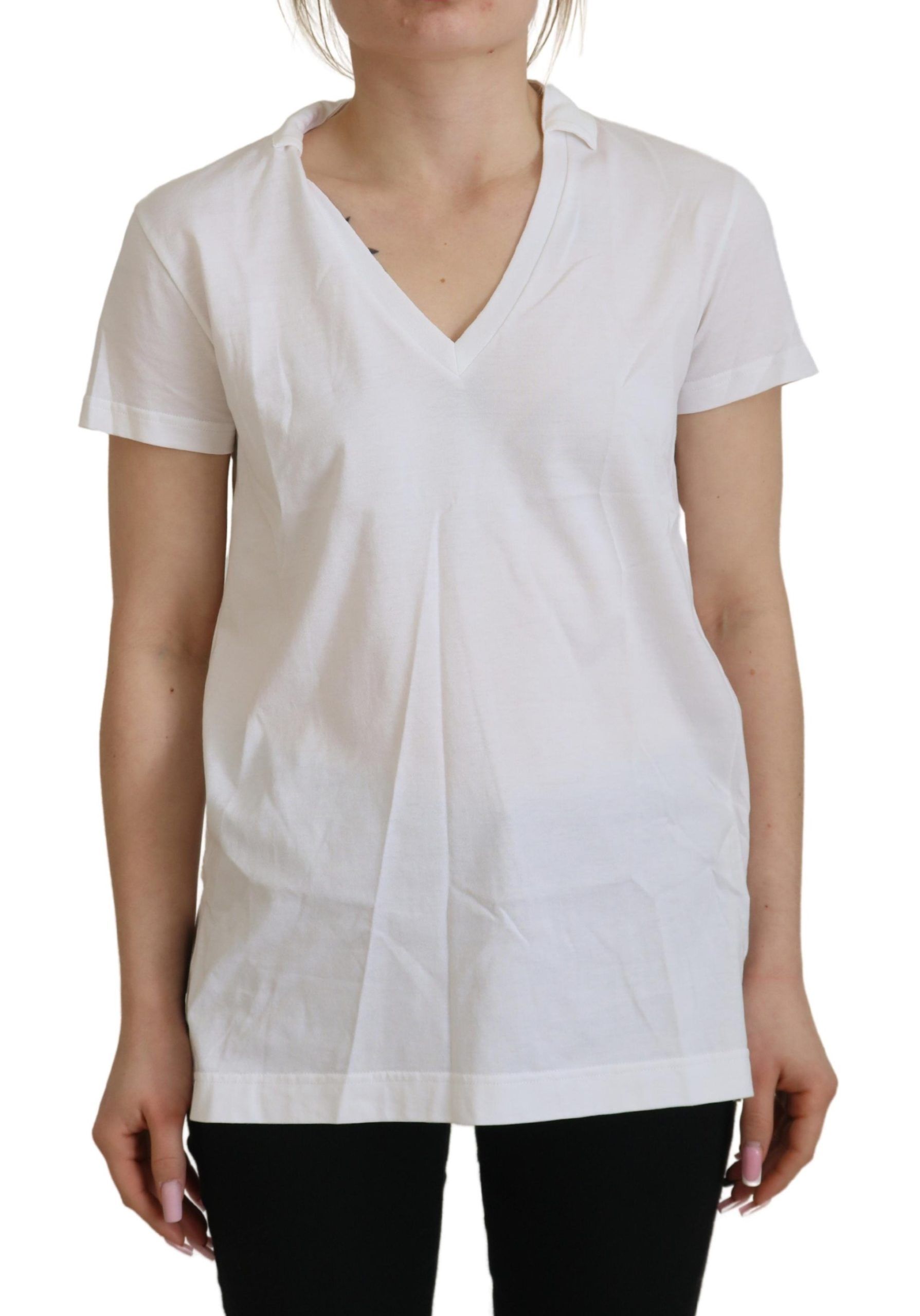 Dolce & Gabbana White Short Sleeve V-neck Cotton Top Blouse Women's T-shirt