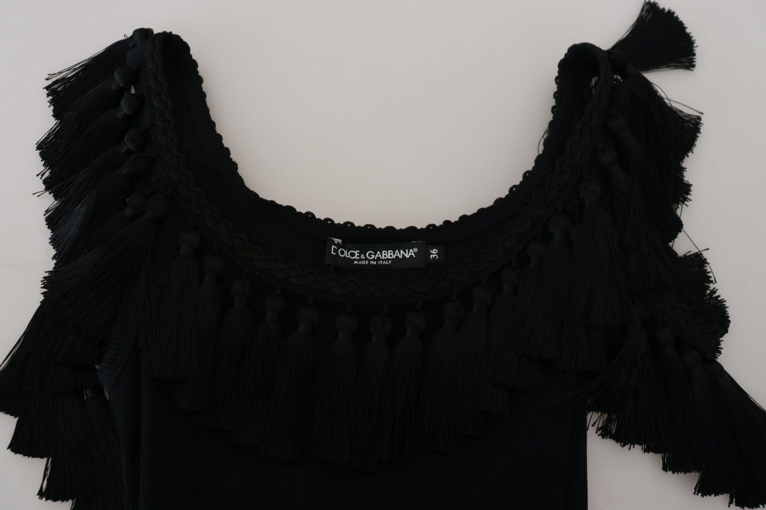 Dolce & Gabbana Black Tank Top Women's Tassle Cotton Women's Blouse