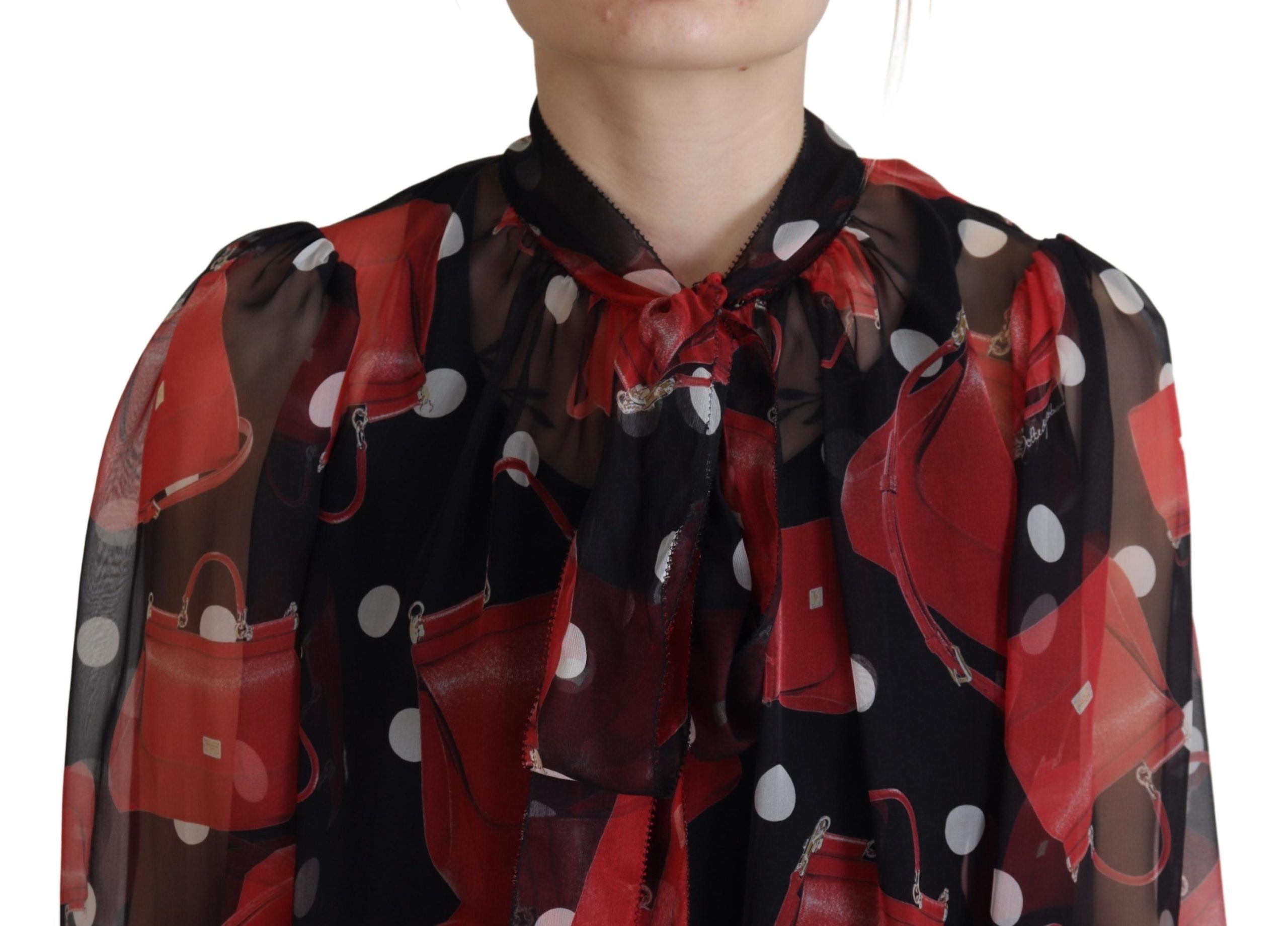 Dolce & Gabbana Black Red Sicily Bag Silk Shirt Top Women's Blouse
