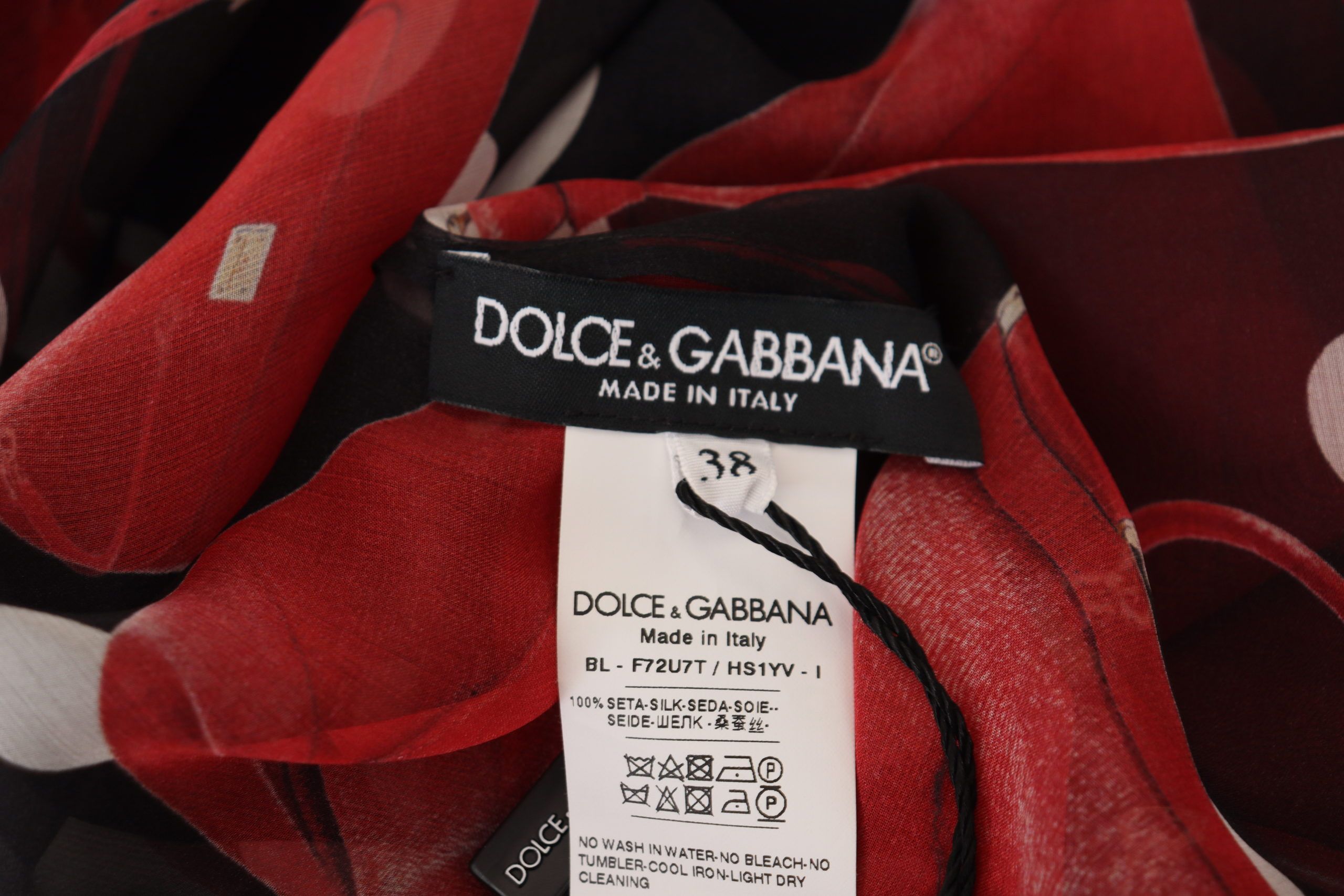 Dolce & Gabbana Black Red Sicily Bag Silk Shirt Top Women's Blouse