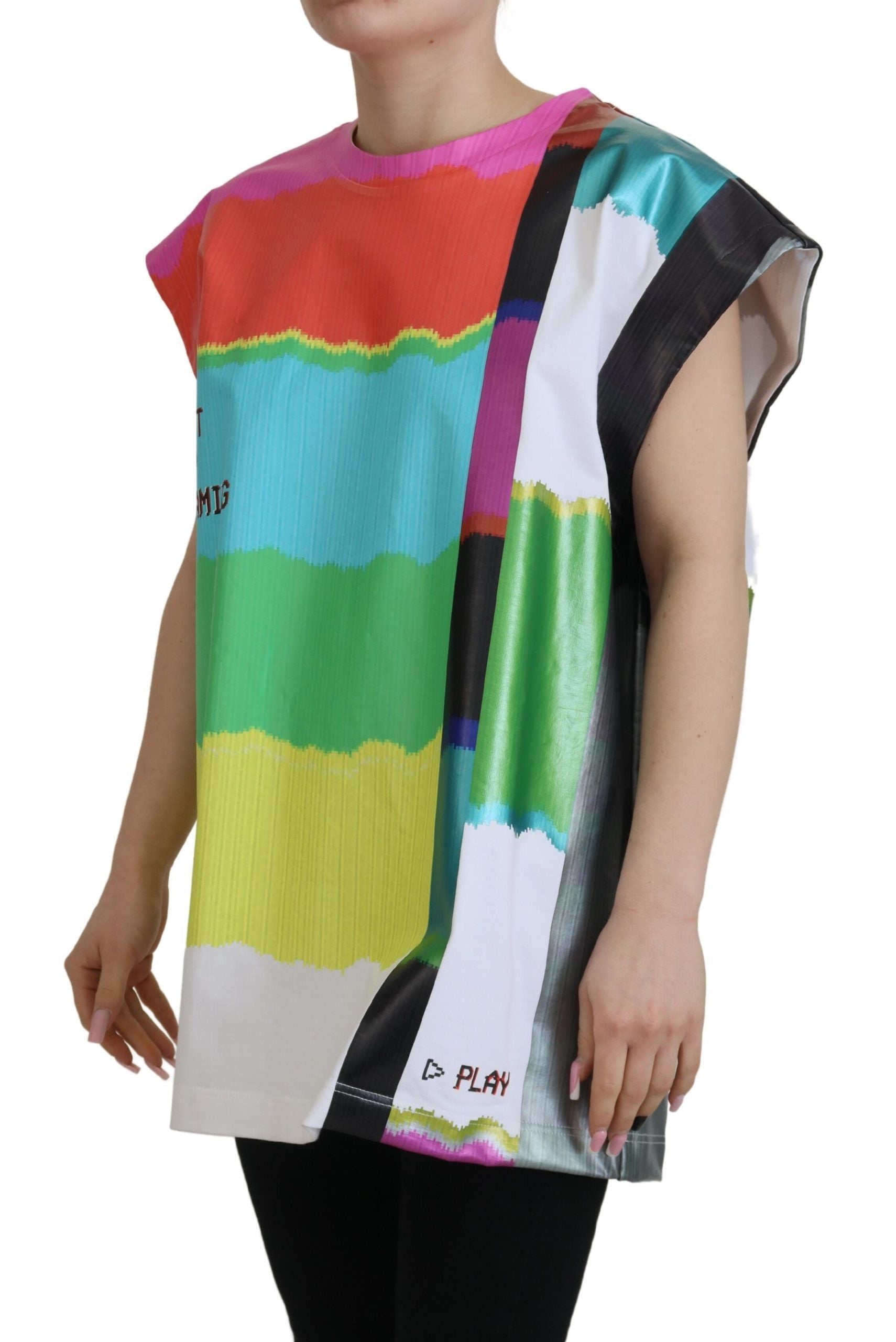 Dolce & Gabbana Multicolor TV Print Blouse Cotton Women's T-shirt