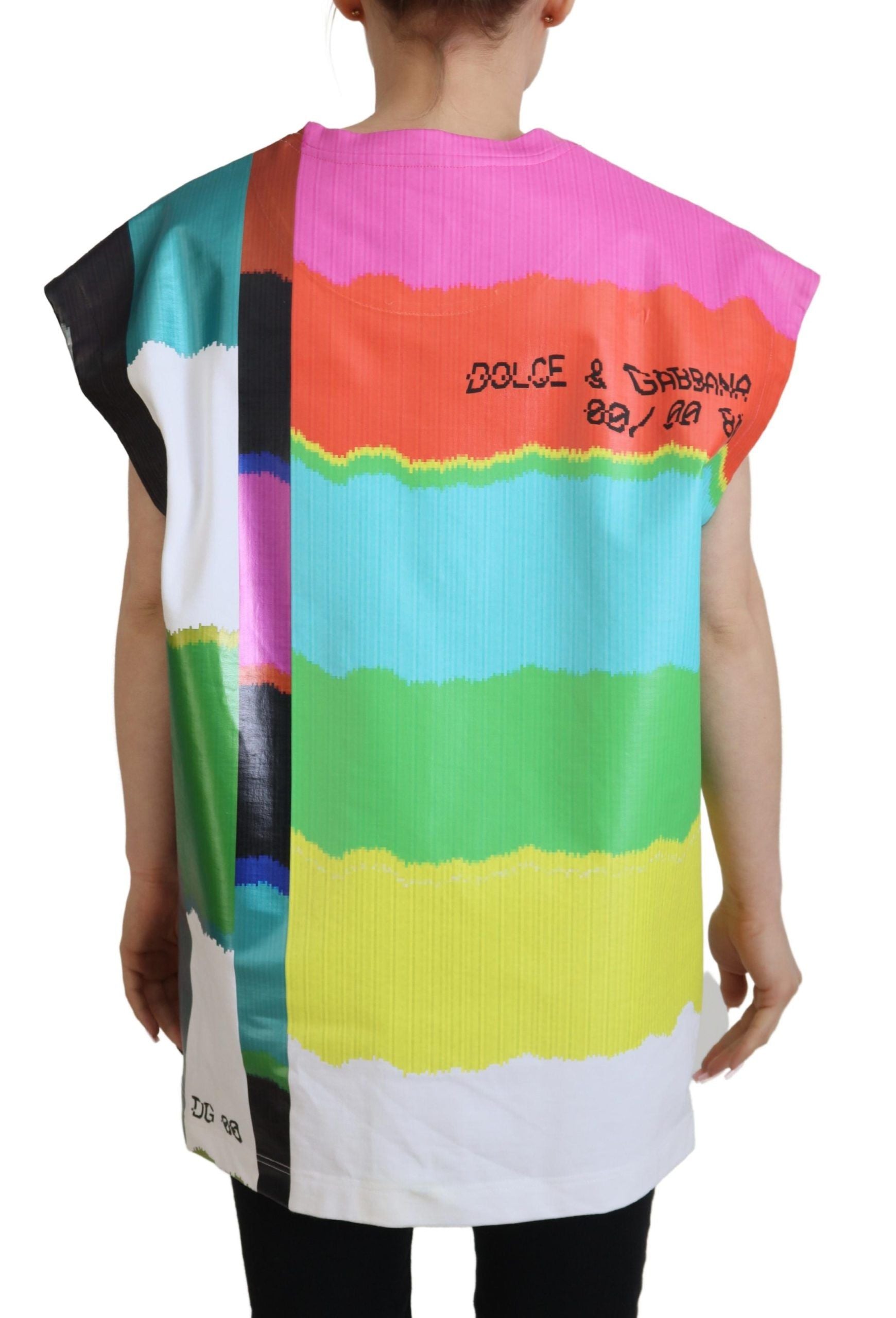 Dolce & Gabbana Multicolor TV Print Blouse Cotton Women's T-shirt
