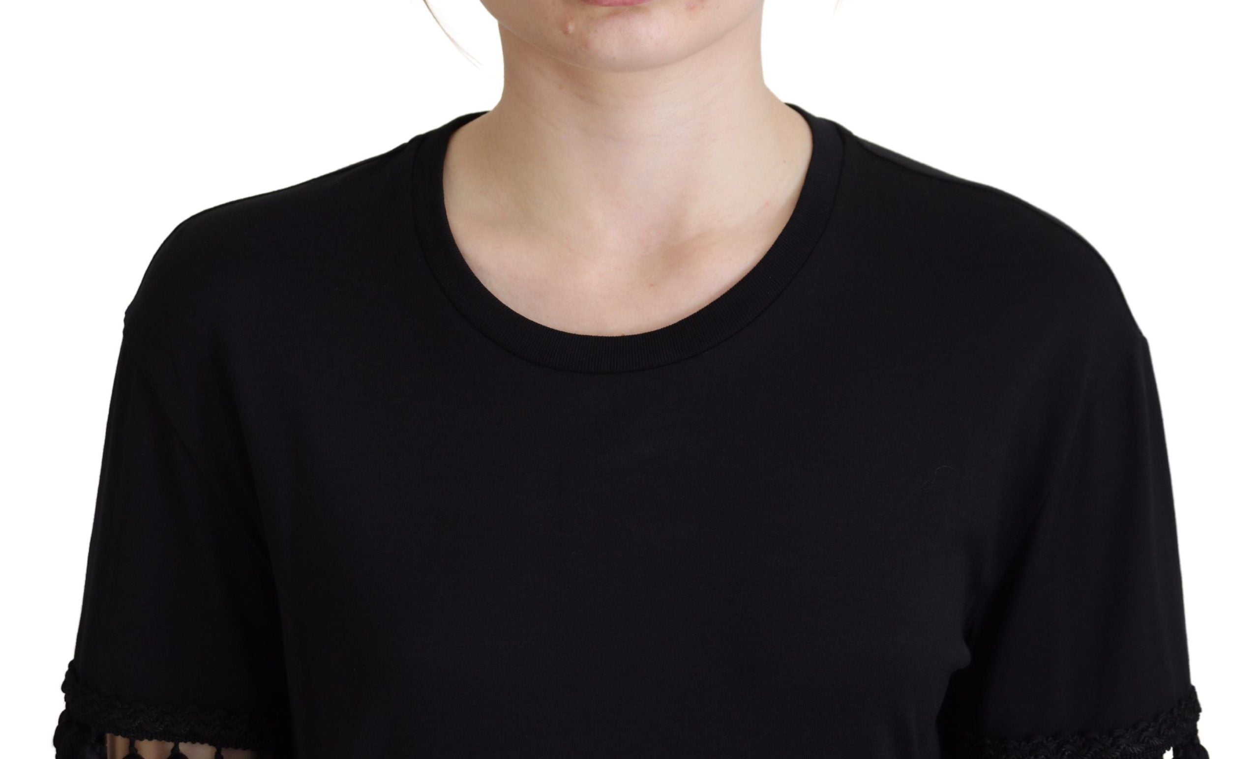 Dolce & Gabbana Black T-shirt Women's Tassle Cotton Women's Blouse