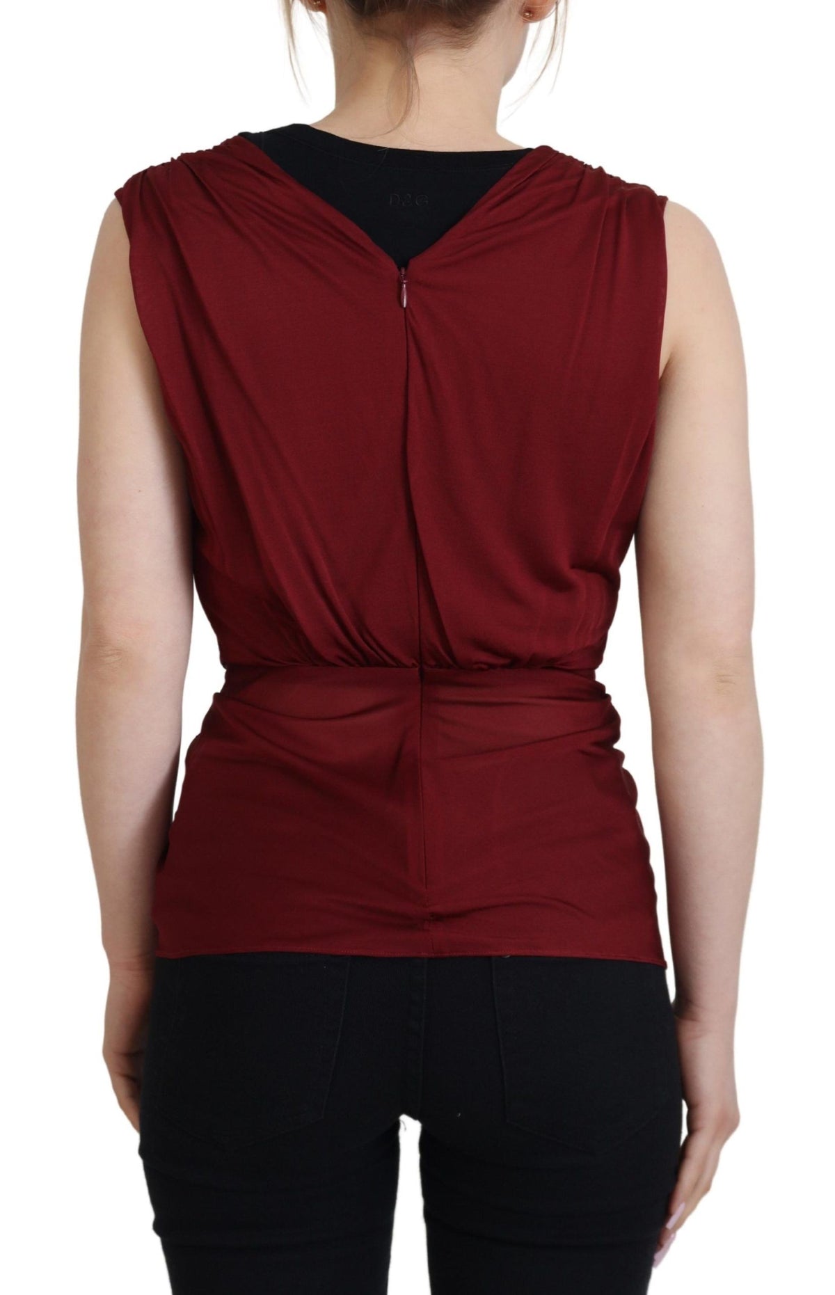 Dolce & Gabbana Bordeaux Silk Stretch Top Vest Women's Blouse