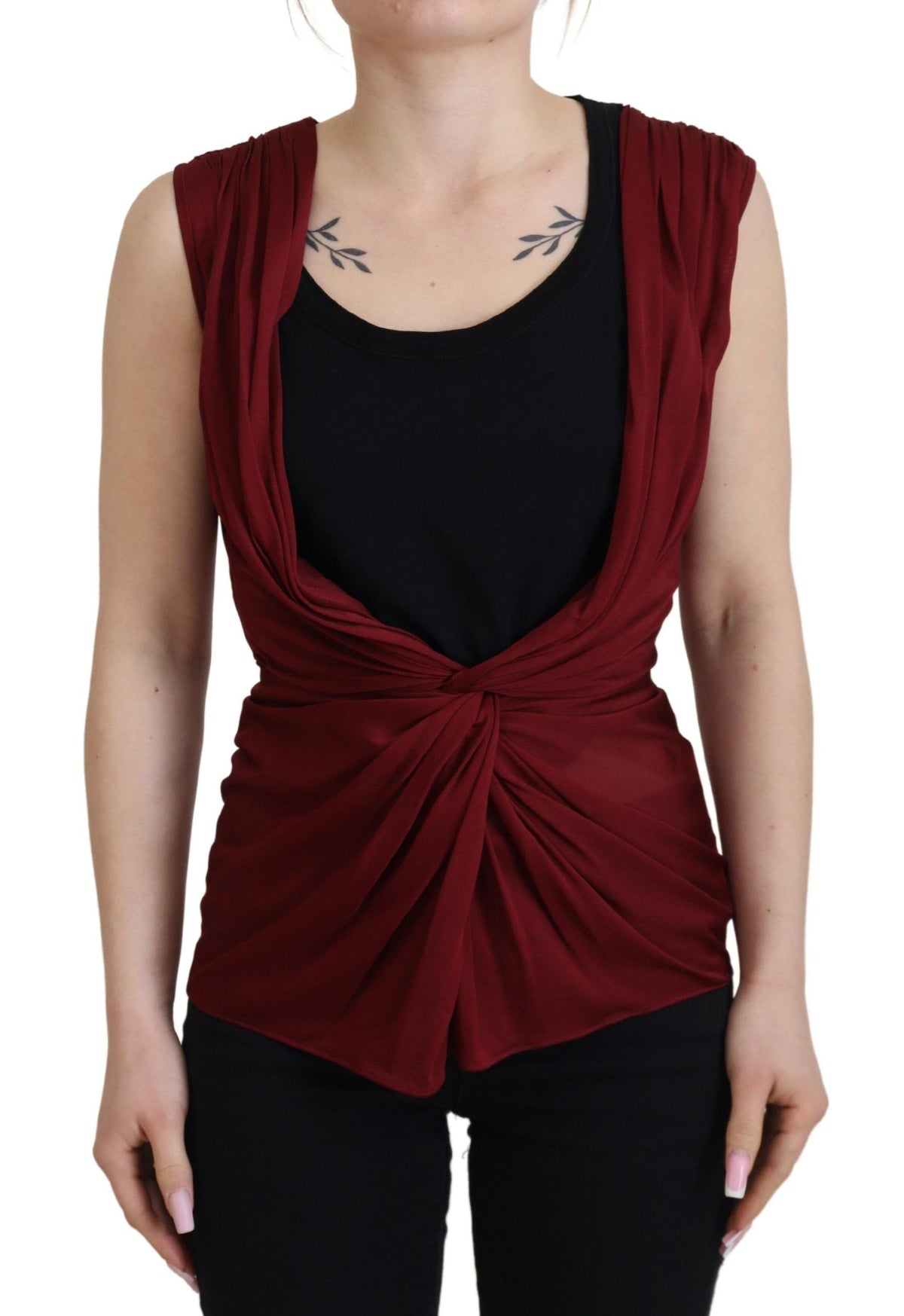 Dolce & Gabbana Bordeaux Silk Stretch Top Vest Women's Blouse